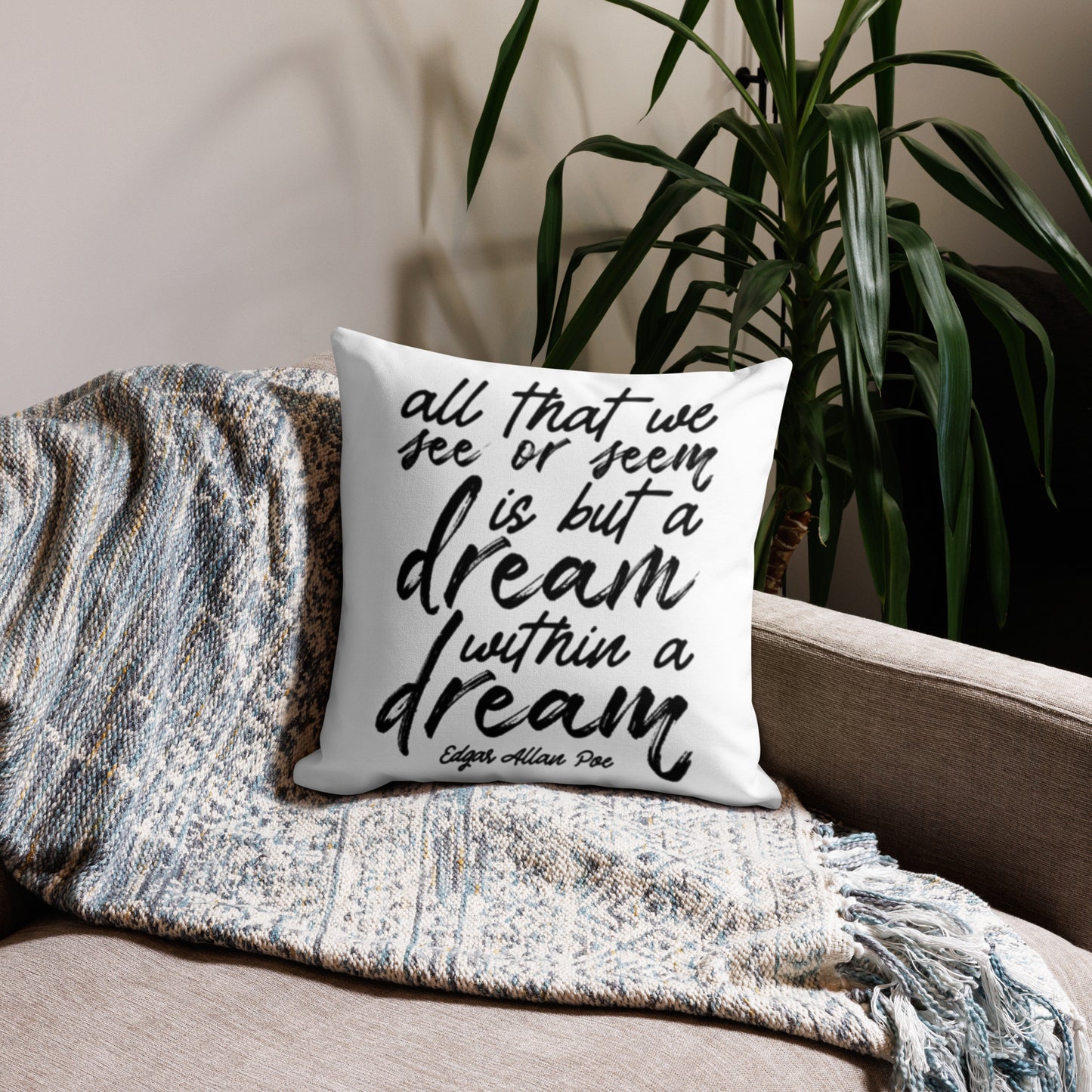 Dream Within a Dream Edgar Allan Poe Quote Premium Black Pillow  - 18 x 18
