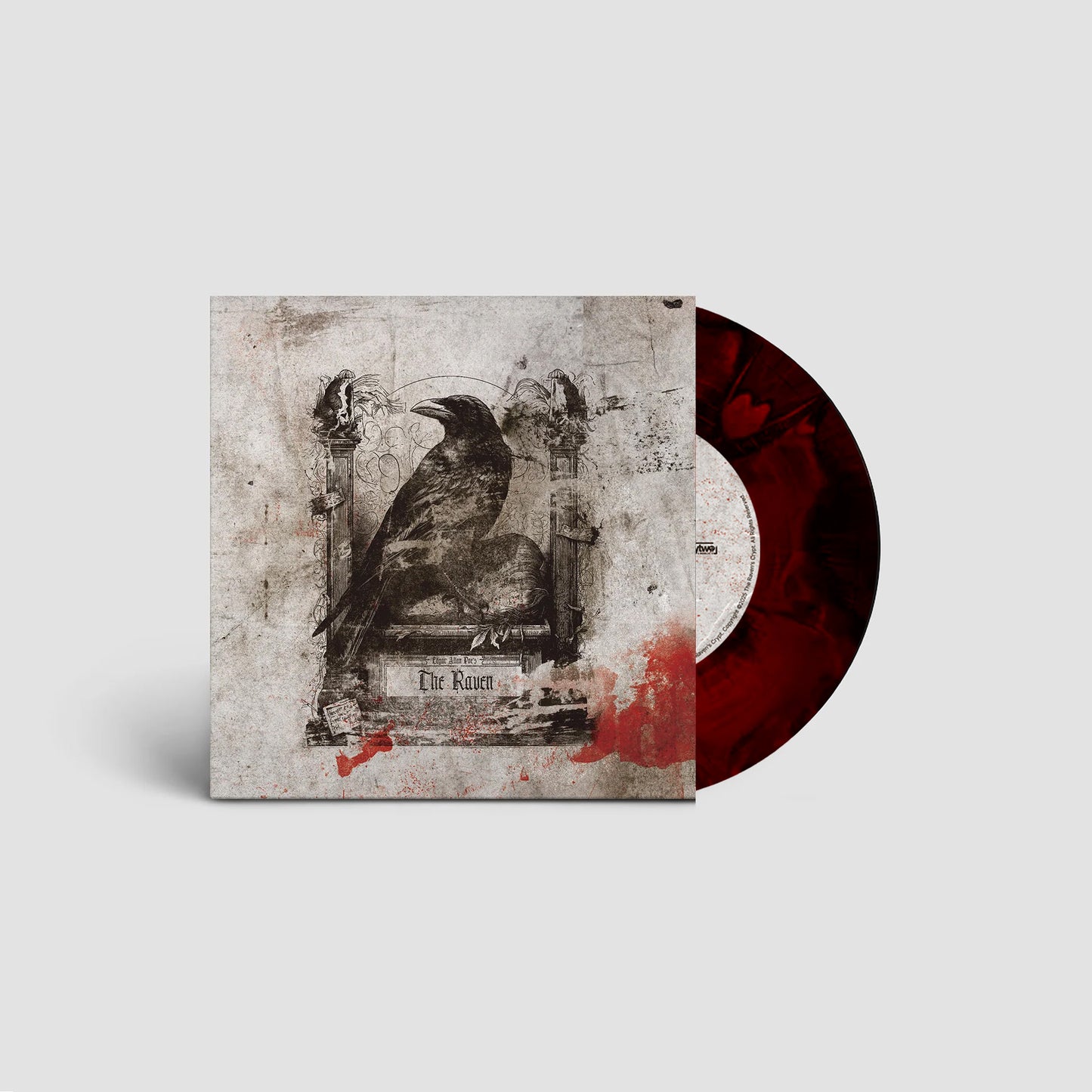 Edgar Allan Poe The Raven 7-inch 45 RPM spoken-word vinyl on red-and-black Nevermore Inferno swirl, gatefold jacket