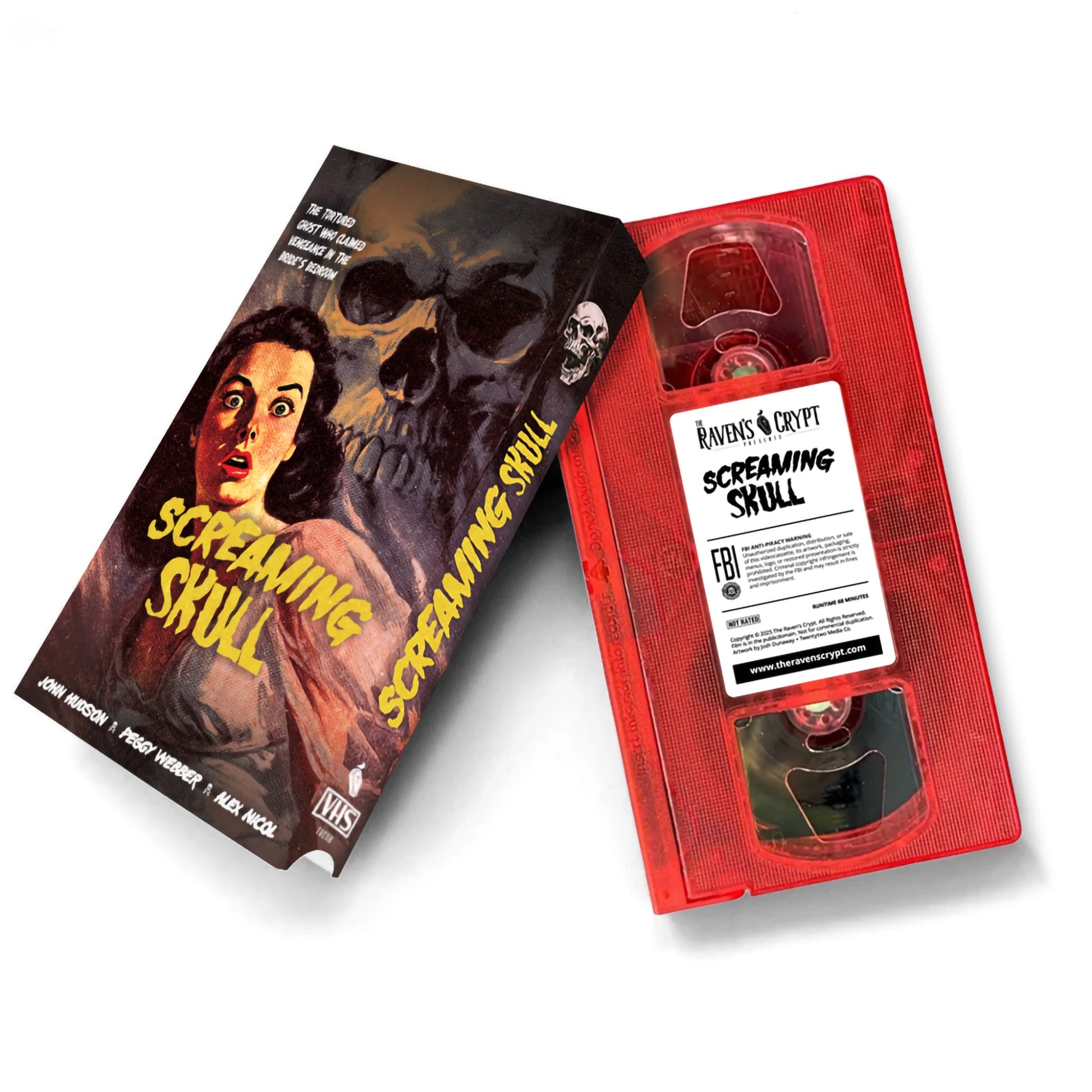 Screaming Skull 1958 Collector’s Edition VHS with custom horror slipcover and red transparent tape from The Raven’s Crypt