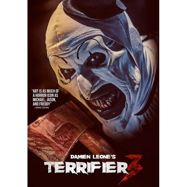 Terrifier 3 VHS cover featuring Art the Clown with axe – unrated collector’s edition horror tape