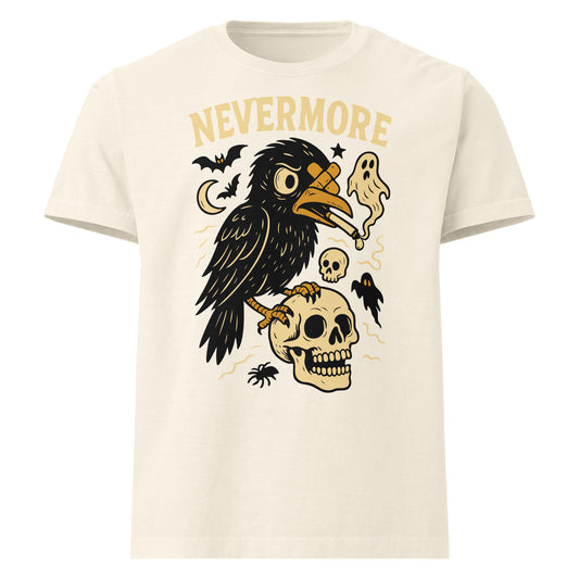 white Raven Over Skull Nevermore Unisex T-Shirt
