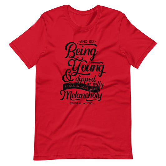 Fell in Love with Melancholy Edgar Allan Poe Quote - Men's t-shirt - Red Front