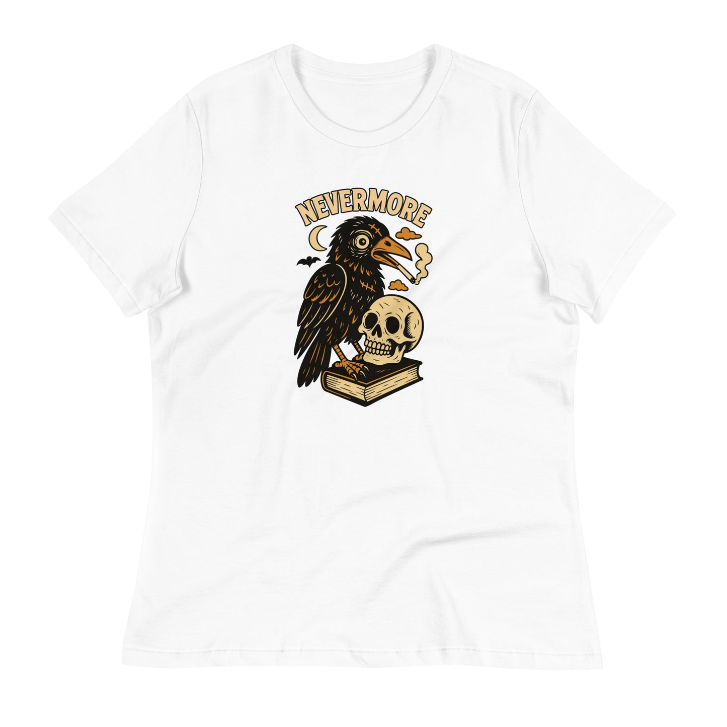 white Raven and Skull Nevermore Women's Relaxed T-Shirt
