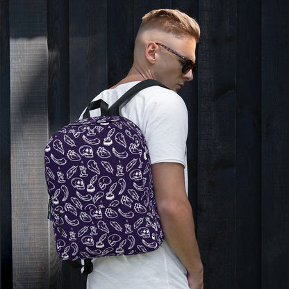 Edgar Allan Poe Tilled Premium Purple & White Backpack - Front