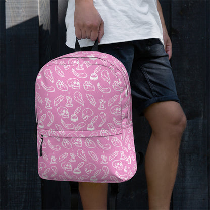 Edgar Allan Poe Tilled Premium Pink & White Backpack - Left