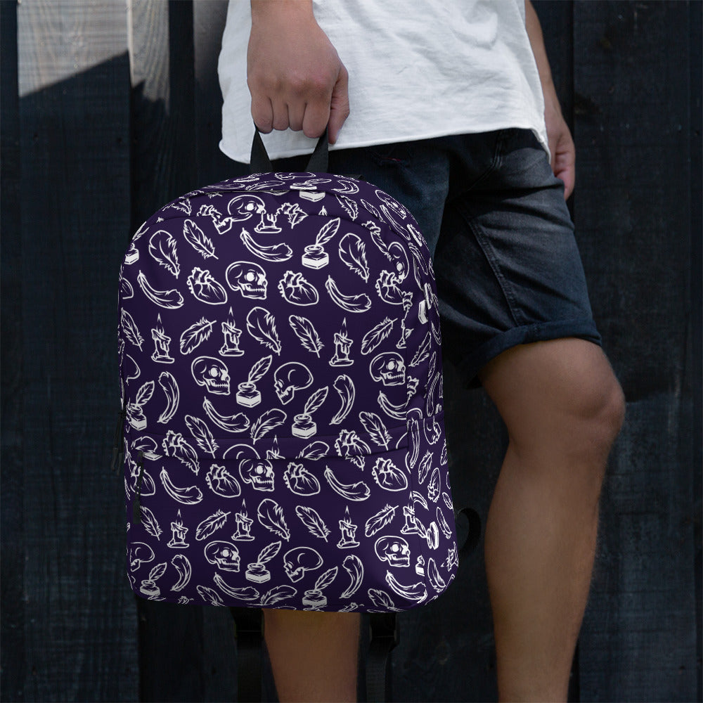 Edgar Allan Poe Tilled Premium Purple & White Backpack - Left