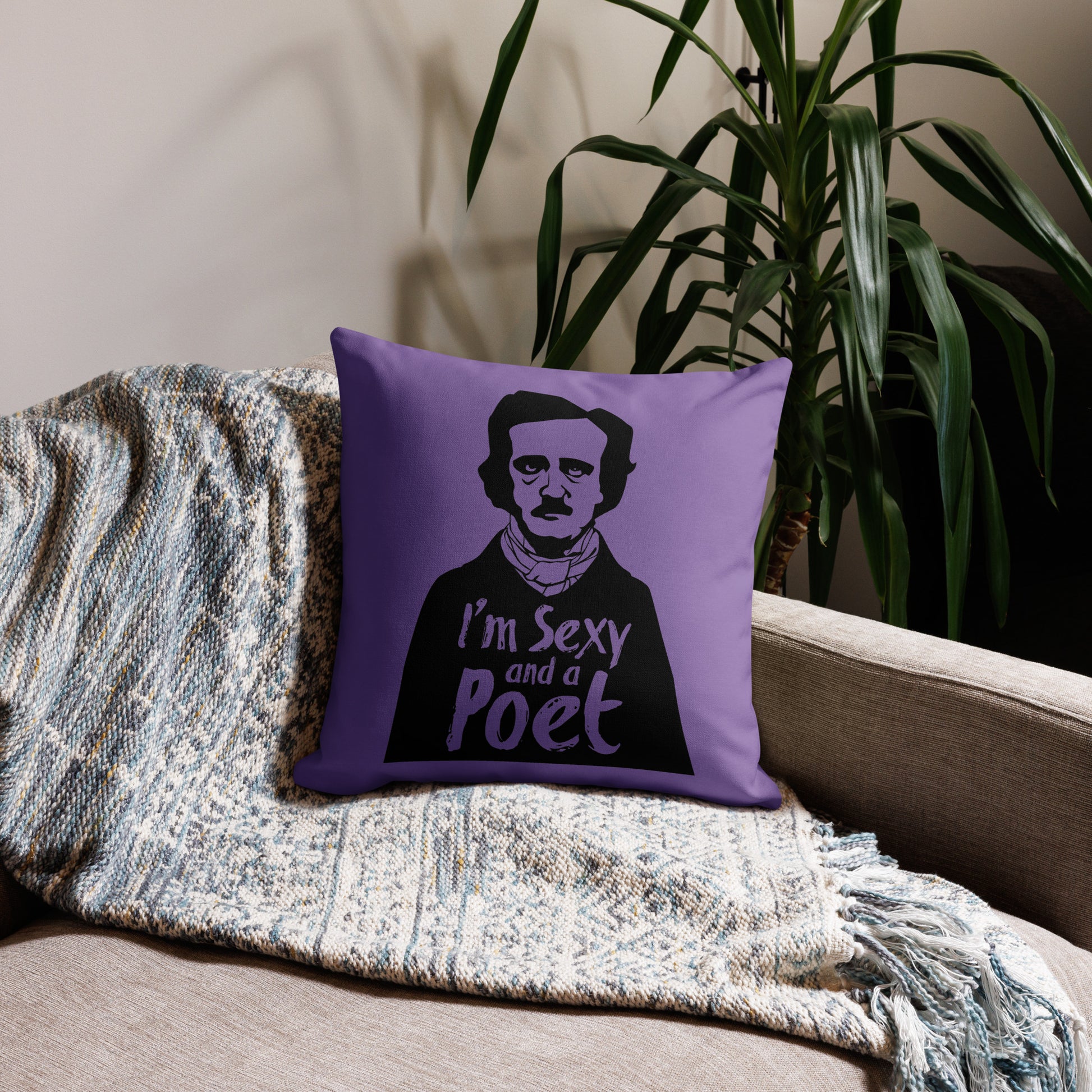 Products Edgar Allan Poe "I'm Sexy and a Poet" Premium Pillow - Purple18 x 18