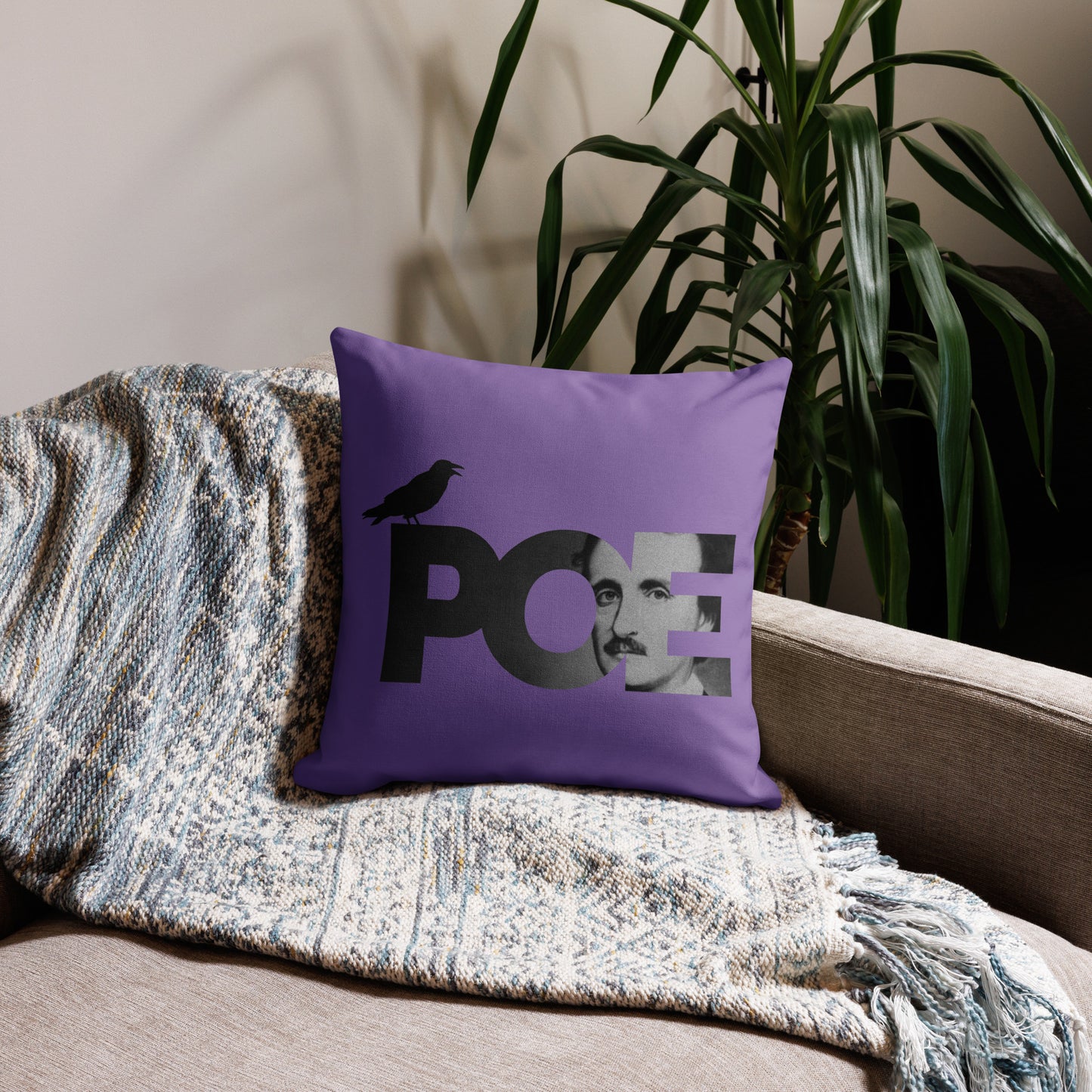 Products Edgar Allan Poe Premium Pillow - Purple 18 x 18