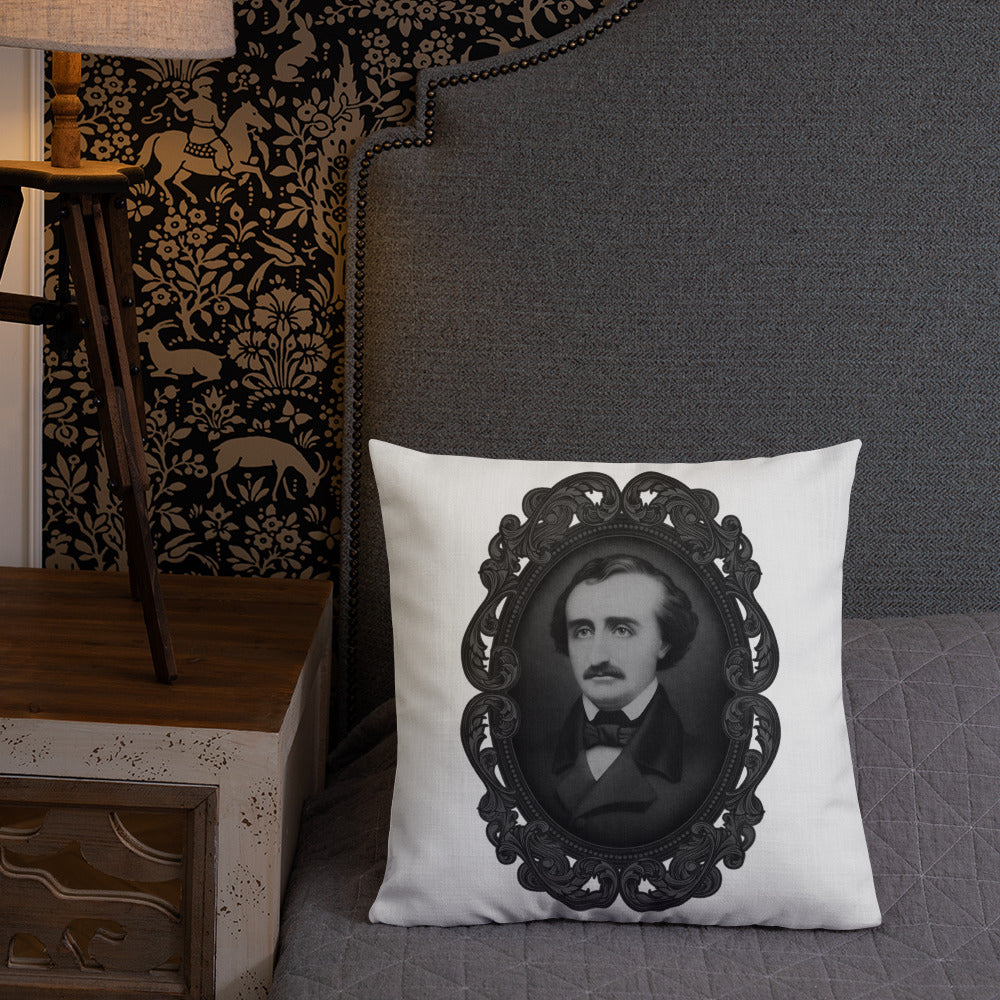 Edgar Allan Poe portrait premium pillow - add a touch of literary charm to your home decor - 18x18