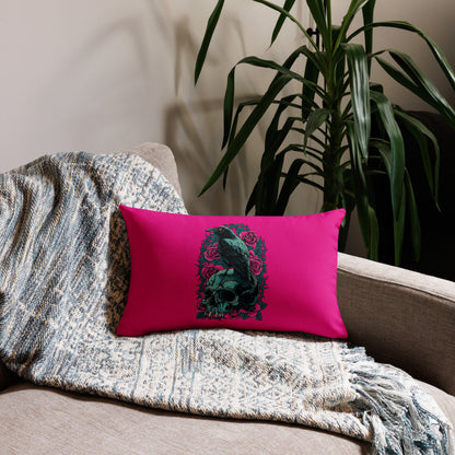 The Raven's Crypt Raven on Skull Medium Violet Red Premium Pillow - 20 x 12