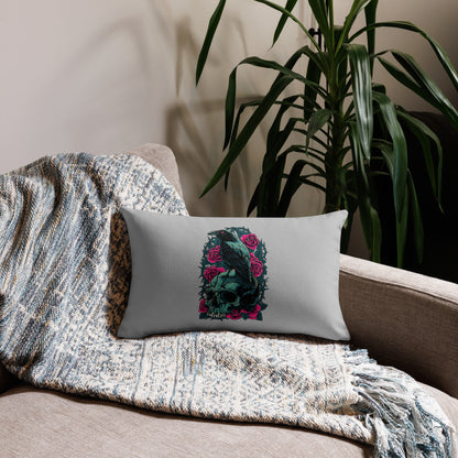 The Raven's Crypt Raven on Skull Silver Premium Pillow - 20 x 12