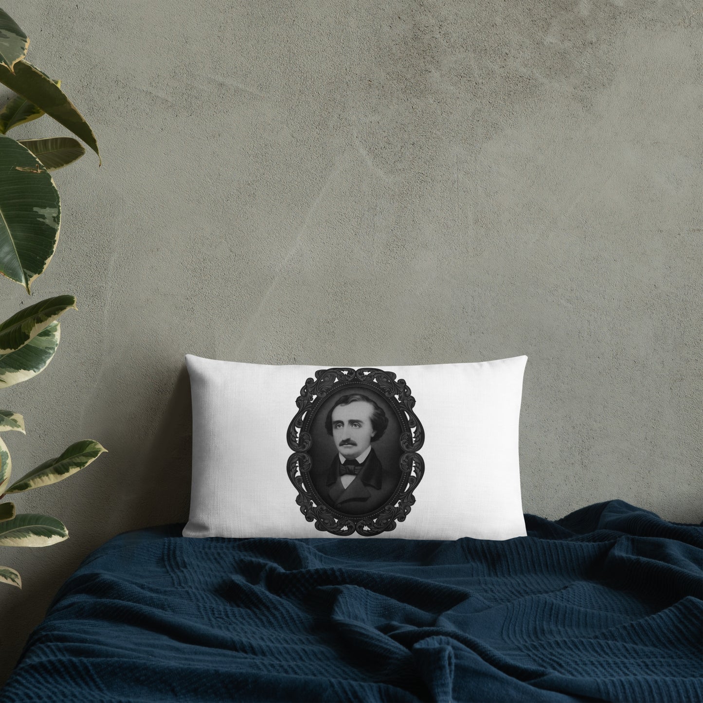 Edgar Allan Poe portrait premium pillow - add a touch of literary charm to your home decor. 20x12