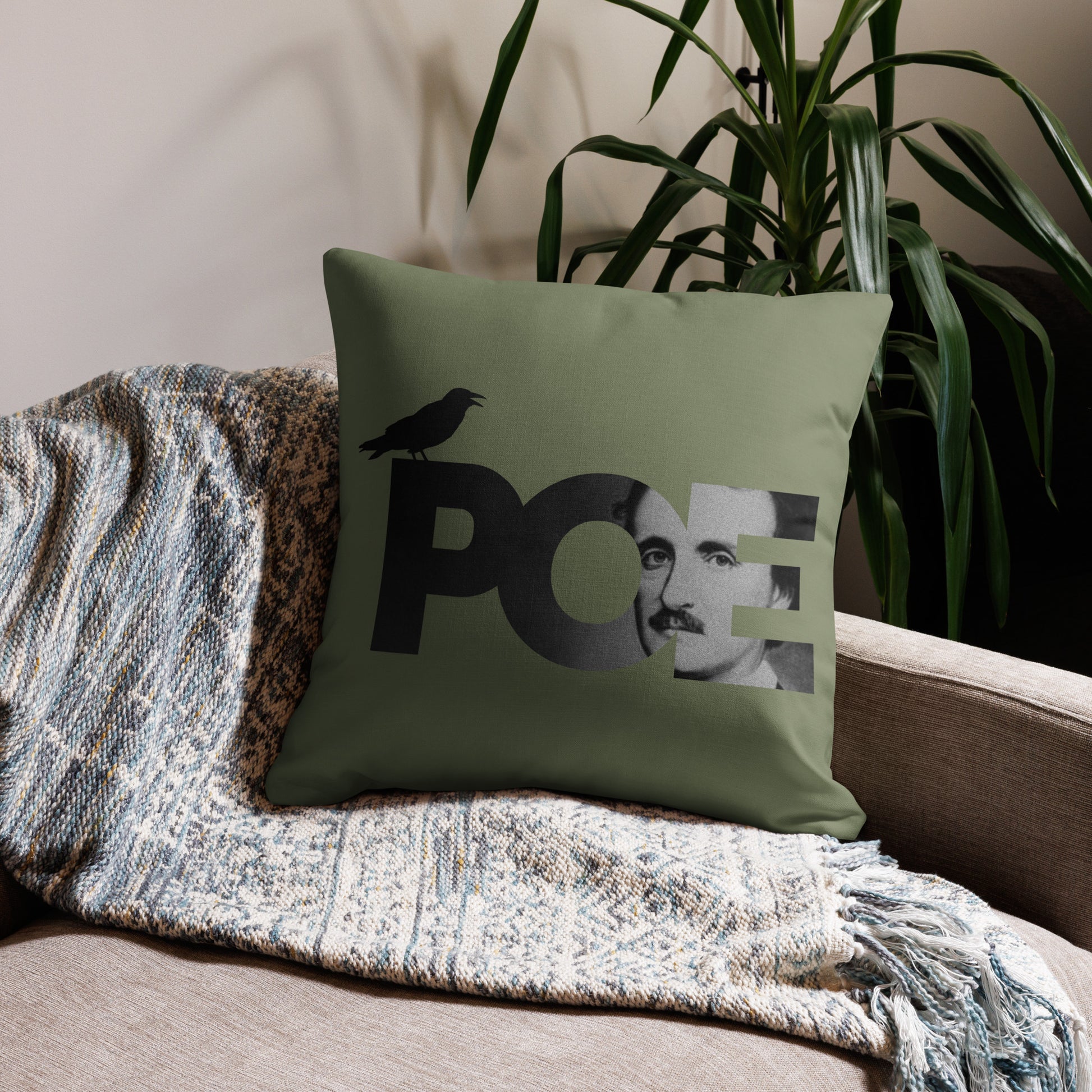 Edgar Allan Poe Premium Pillow - Green 22 x 22