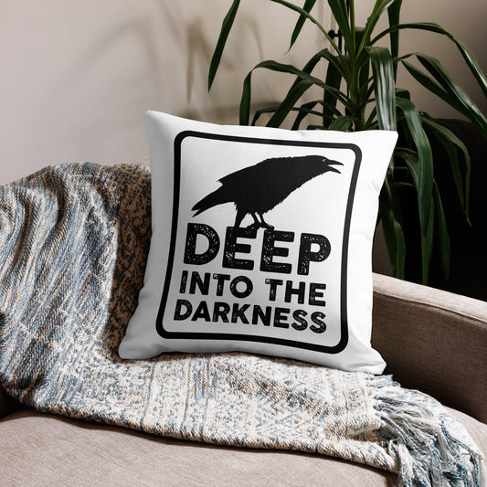 Raven Deep Into the Darkness - White & Black Premium Pillow - 22 x 22