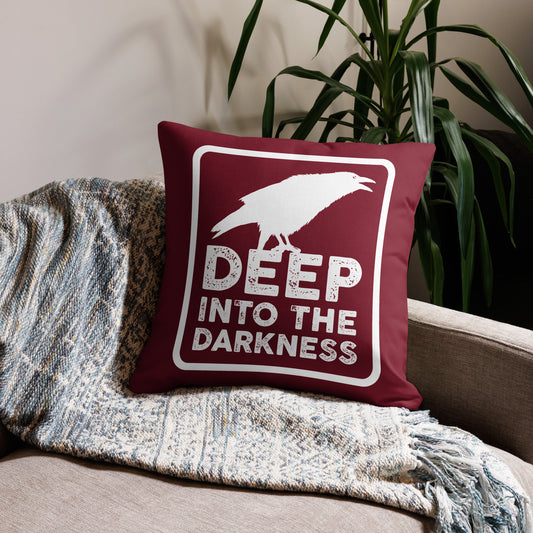 Raven Deep Into the Darkness - Burgundy & White Premium Pillow - 22 x 22