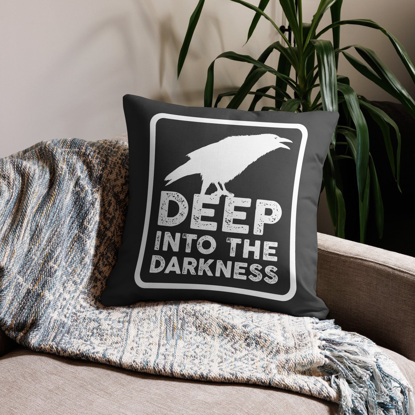 Raven Deep Into the Darkness - Eclipse & White Premium Pillow - 22 x 22