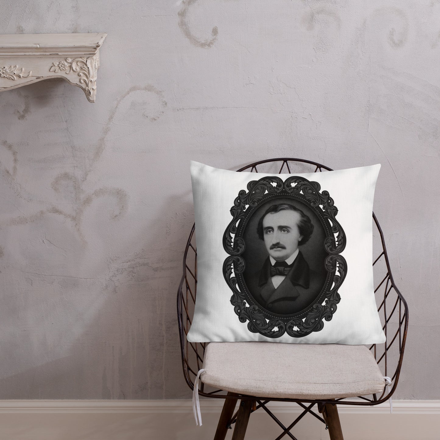 Edgar Allan Poe portrait premium pillow - add a touch of literary charm to your home decor. 22x22