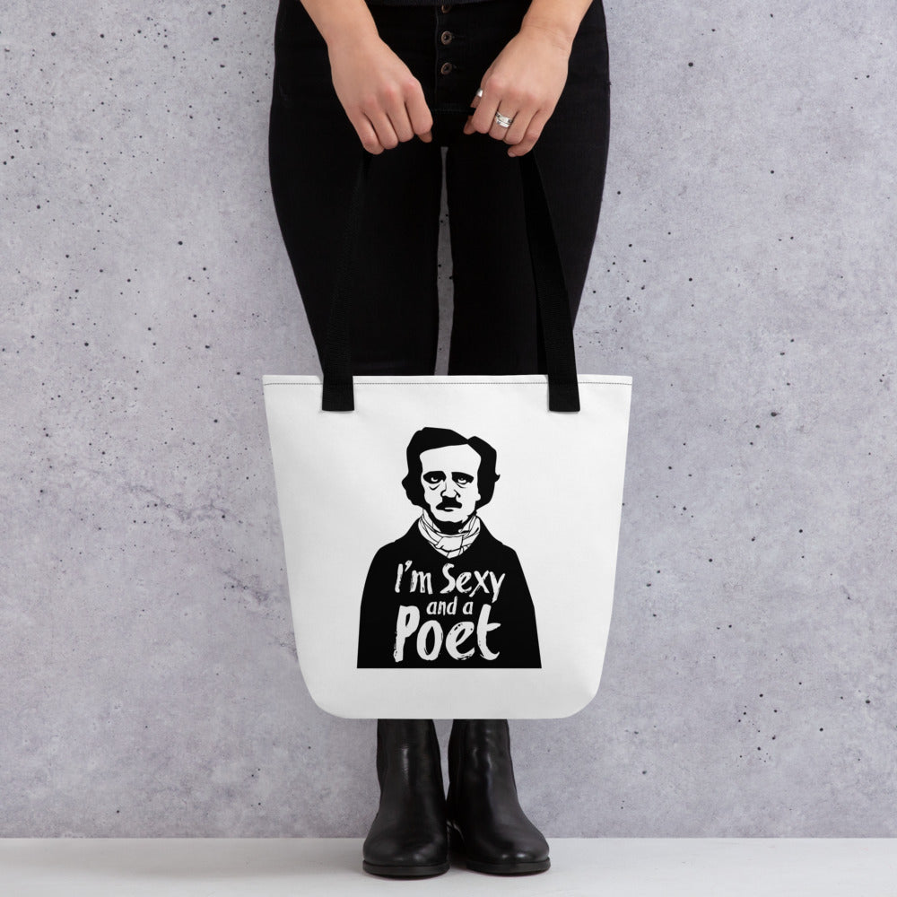 Edgar Allan Poe inspired accessory items in The Raven's Crypt store tote bag with black handle