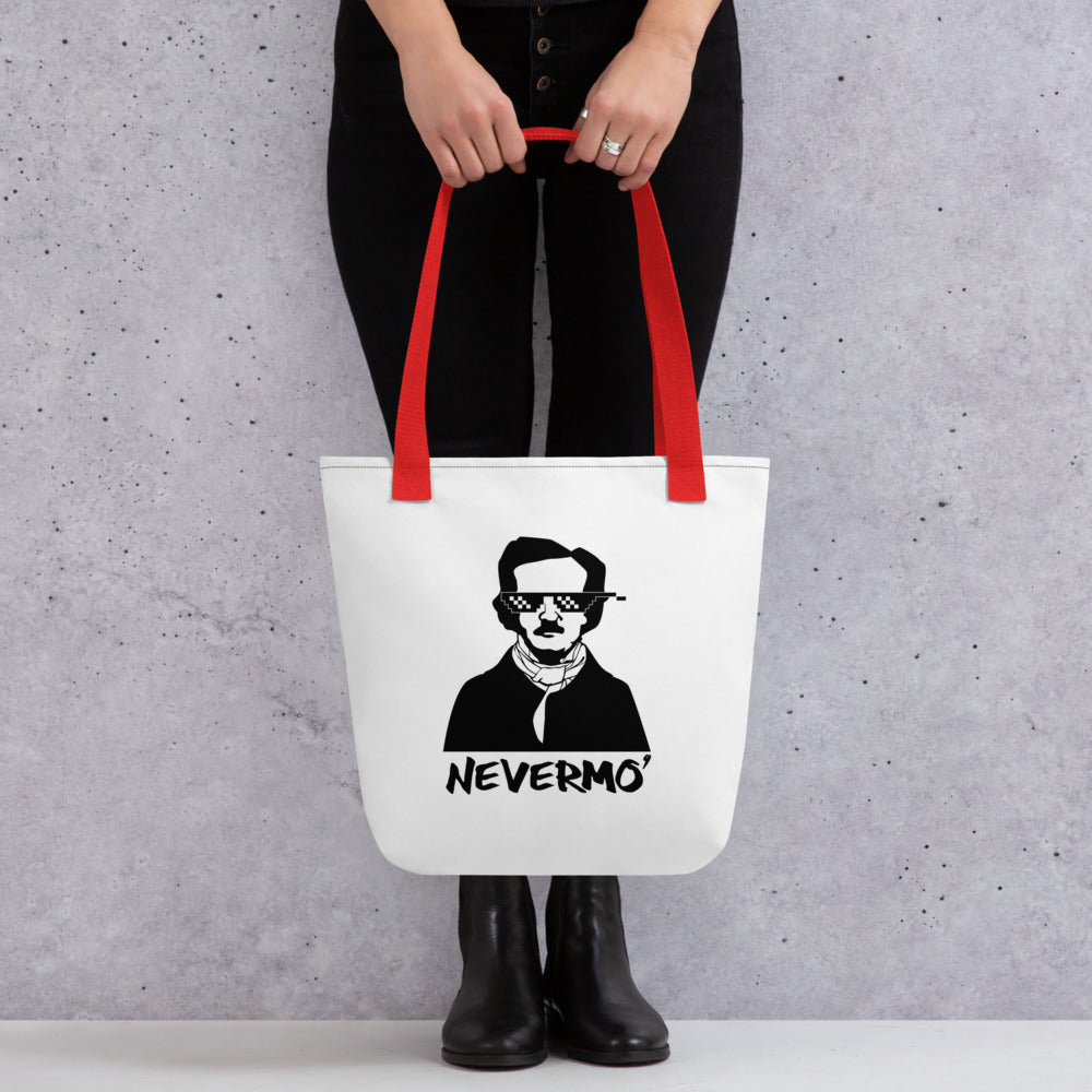 Edgar Allan Poe "Nevermo" Tote bag - White Tote with Red Handle