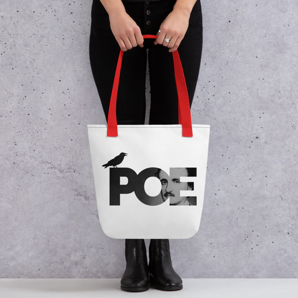 Edgar Allan Poe Tote bag - White Tote with Red Handle