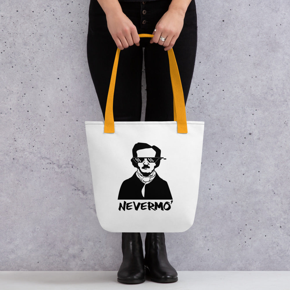 Edgar Allan Poe "Nevermo" Tote bag - White Tote with Yellow Handle