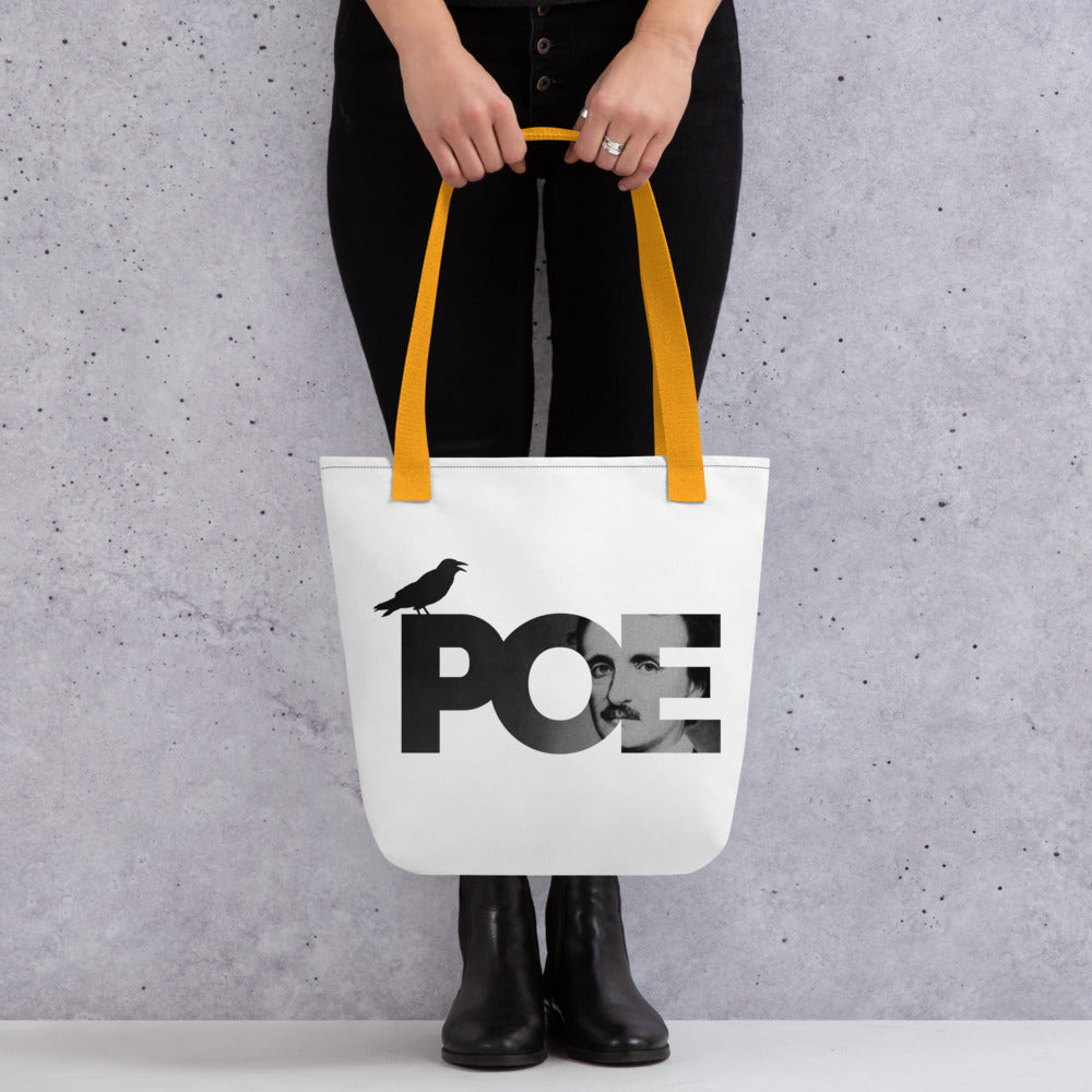 Edgar Allan Poe Tote bag - White Tote with Yellow Handle