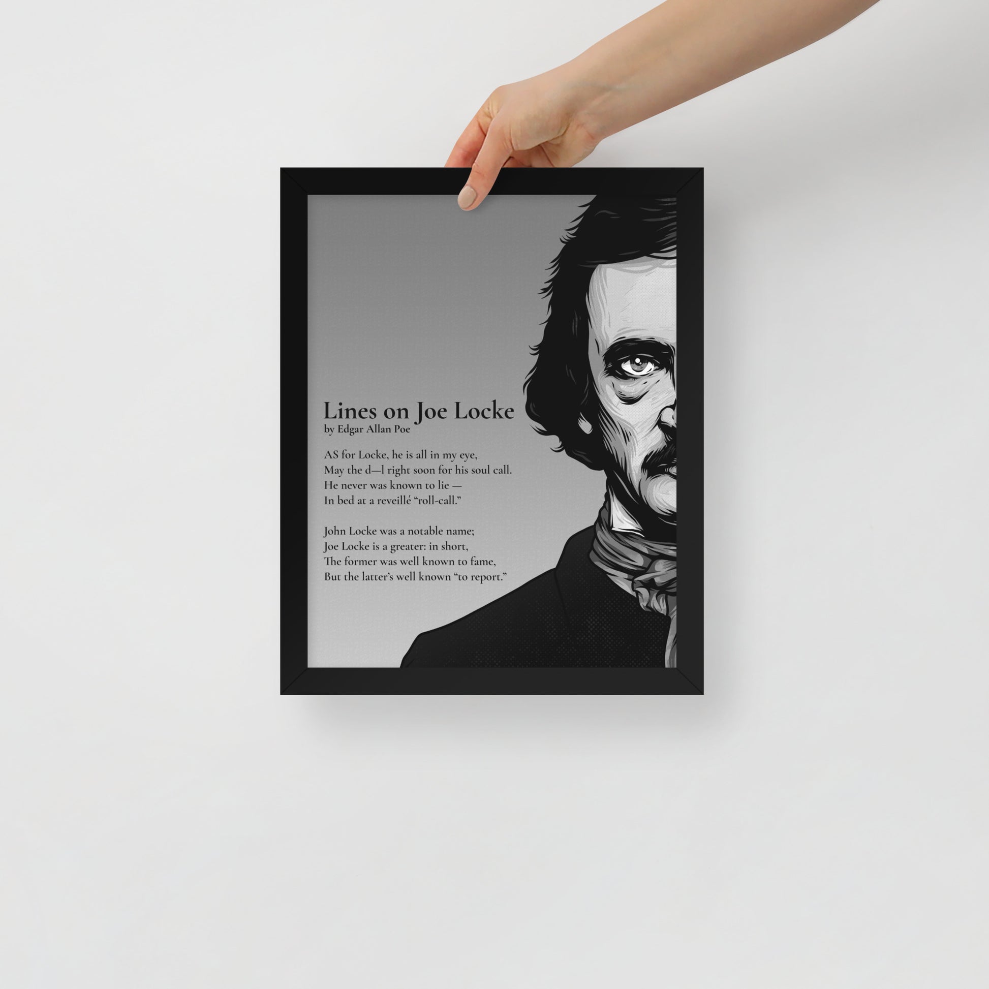 Edgar Allan Poe's 'Lines on Joe Locke' Framed Matted Poster - 11 x 14 Black Frame