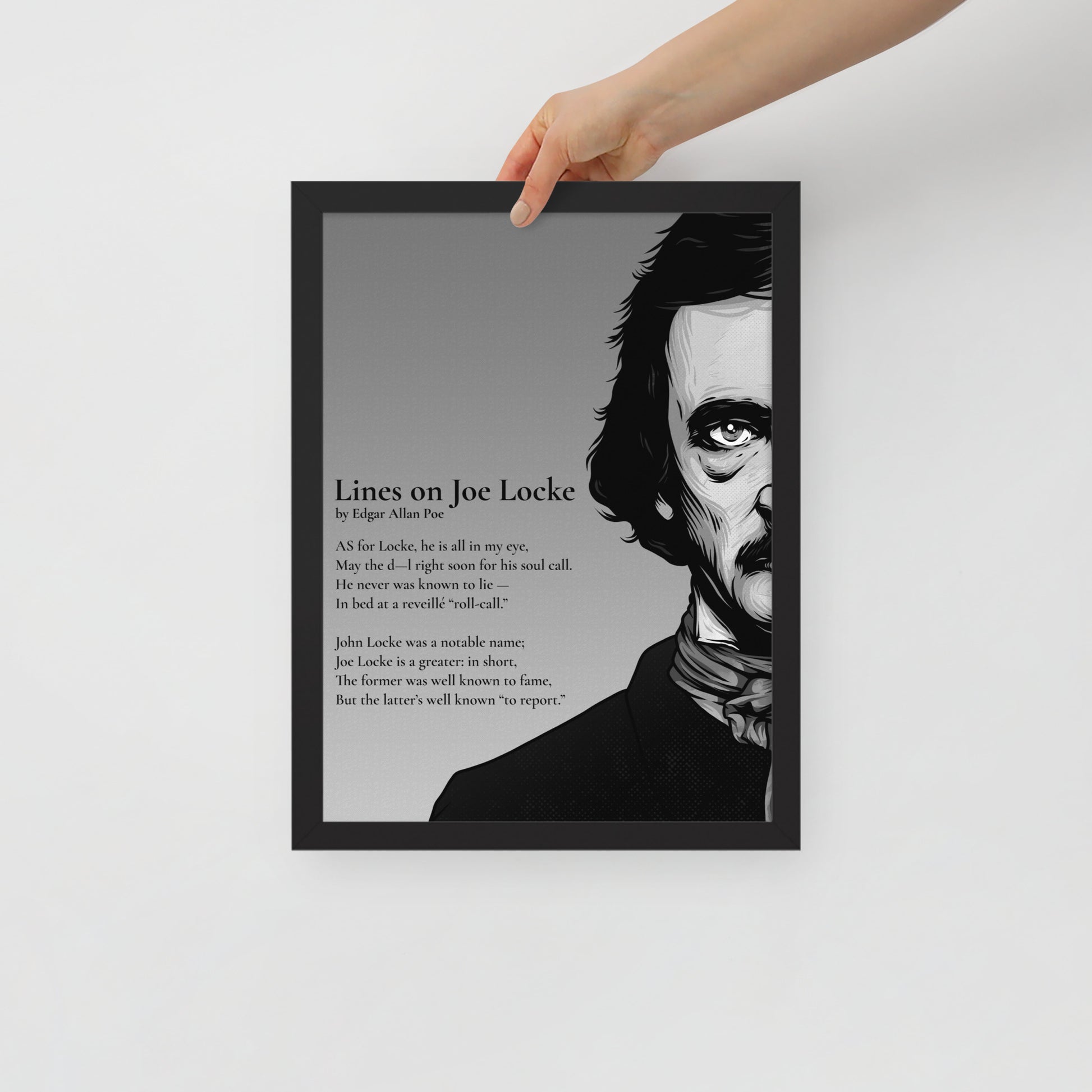Edgar Allan Poe's 'Lines on Joe Locke' Framed Matted Poster - 12 x 16 Black Frame
