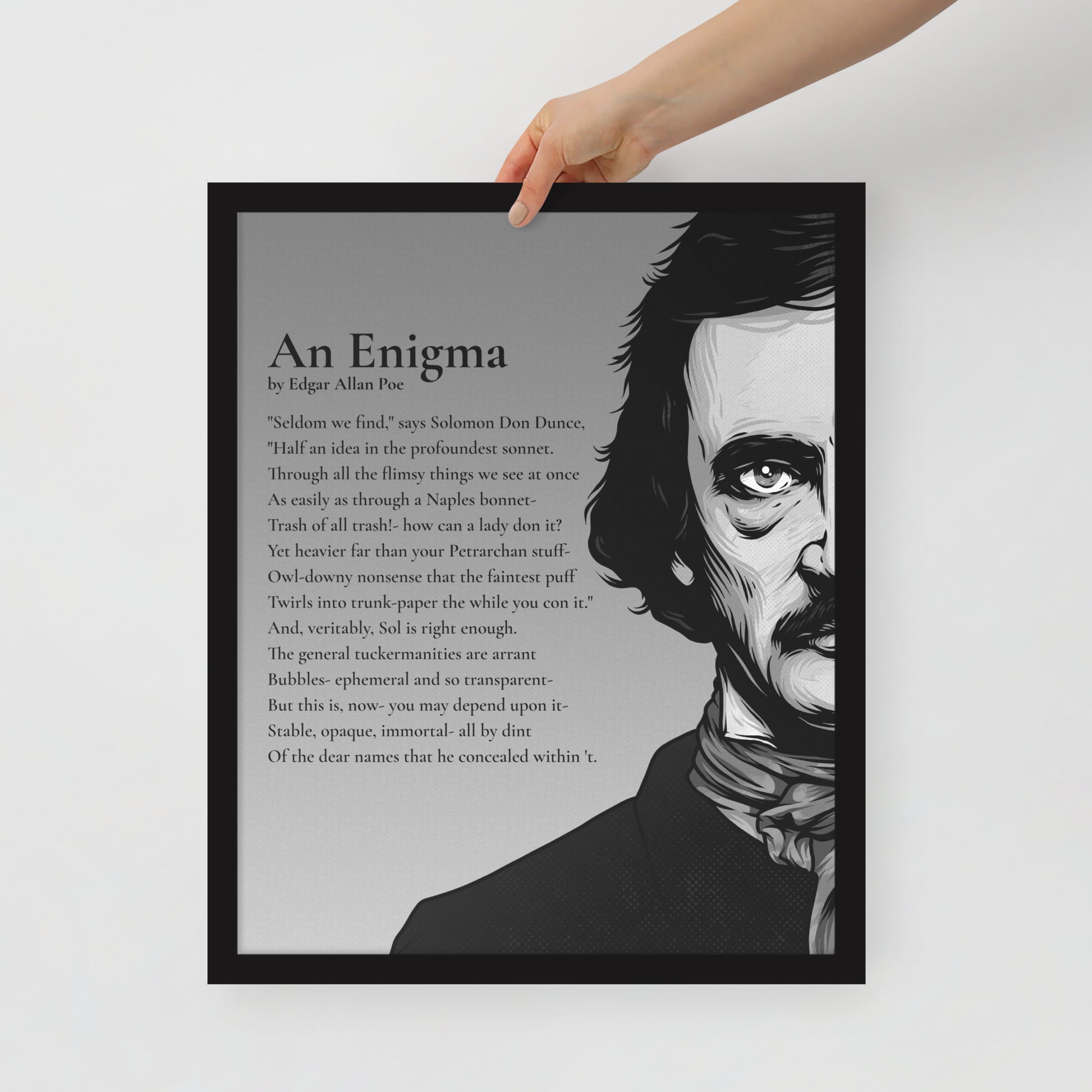 Edgar Allan Poe's 'An Enigma' Framed Matted Poster - 16 x 20 Black Frame