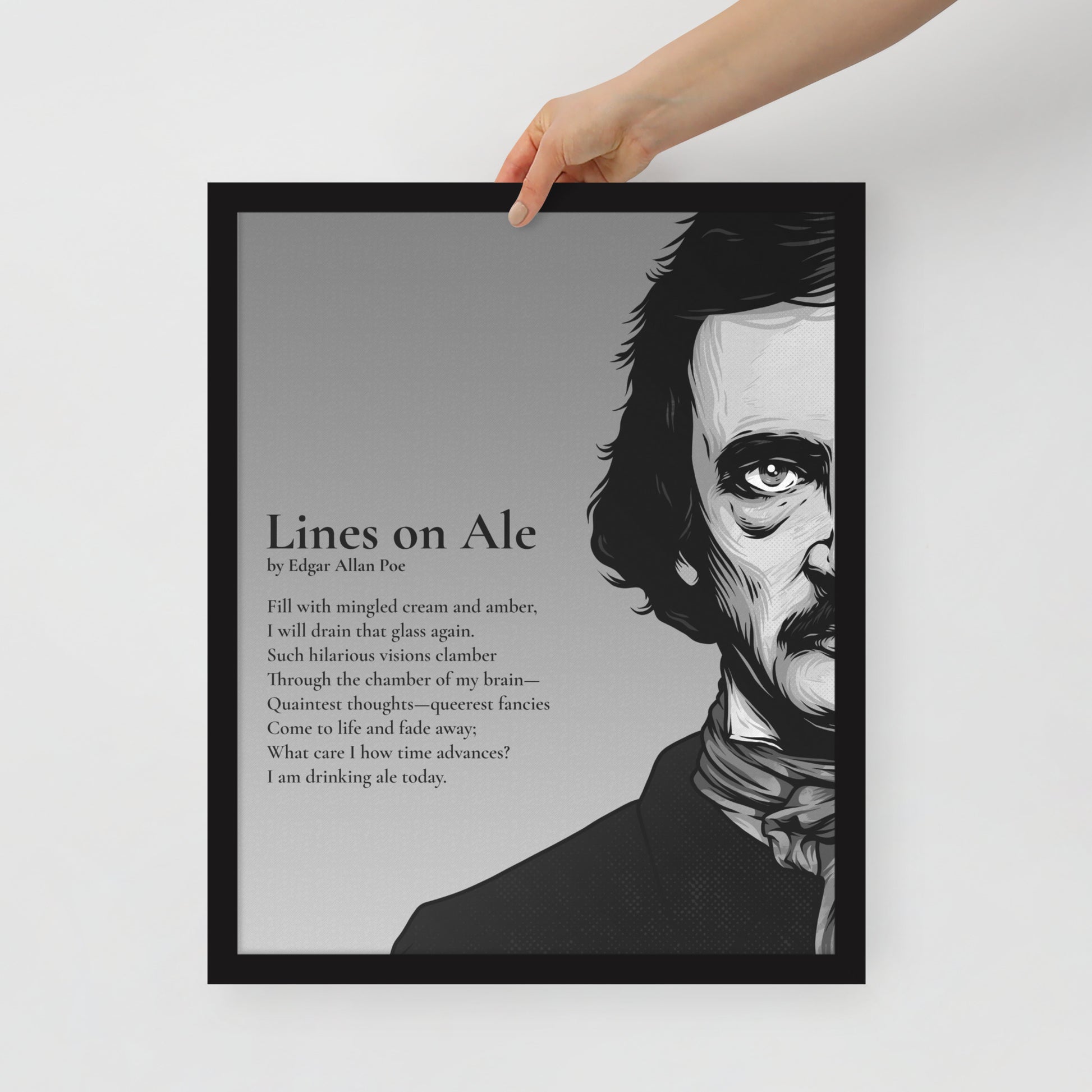 Edgar Allan Poe's 'Lines on Ale' Framed Matted Poster - 16 x 20 Black Frame