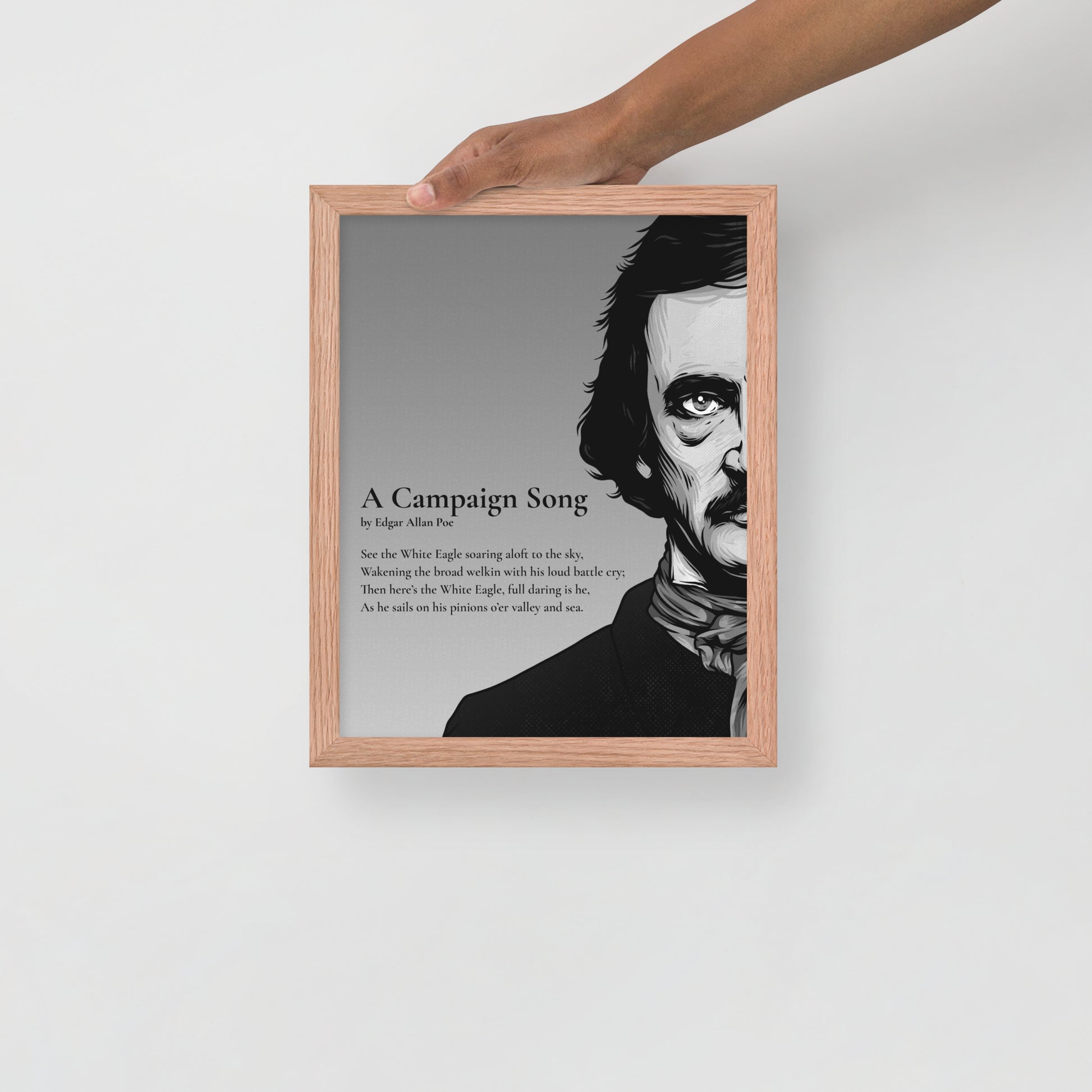 Edgar Allan Poe's 'A Campaign Song' Framed Matted Poster - 11 x 14 Red Oak Frame