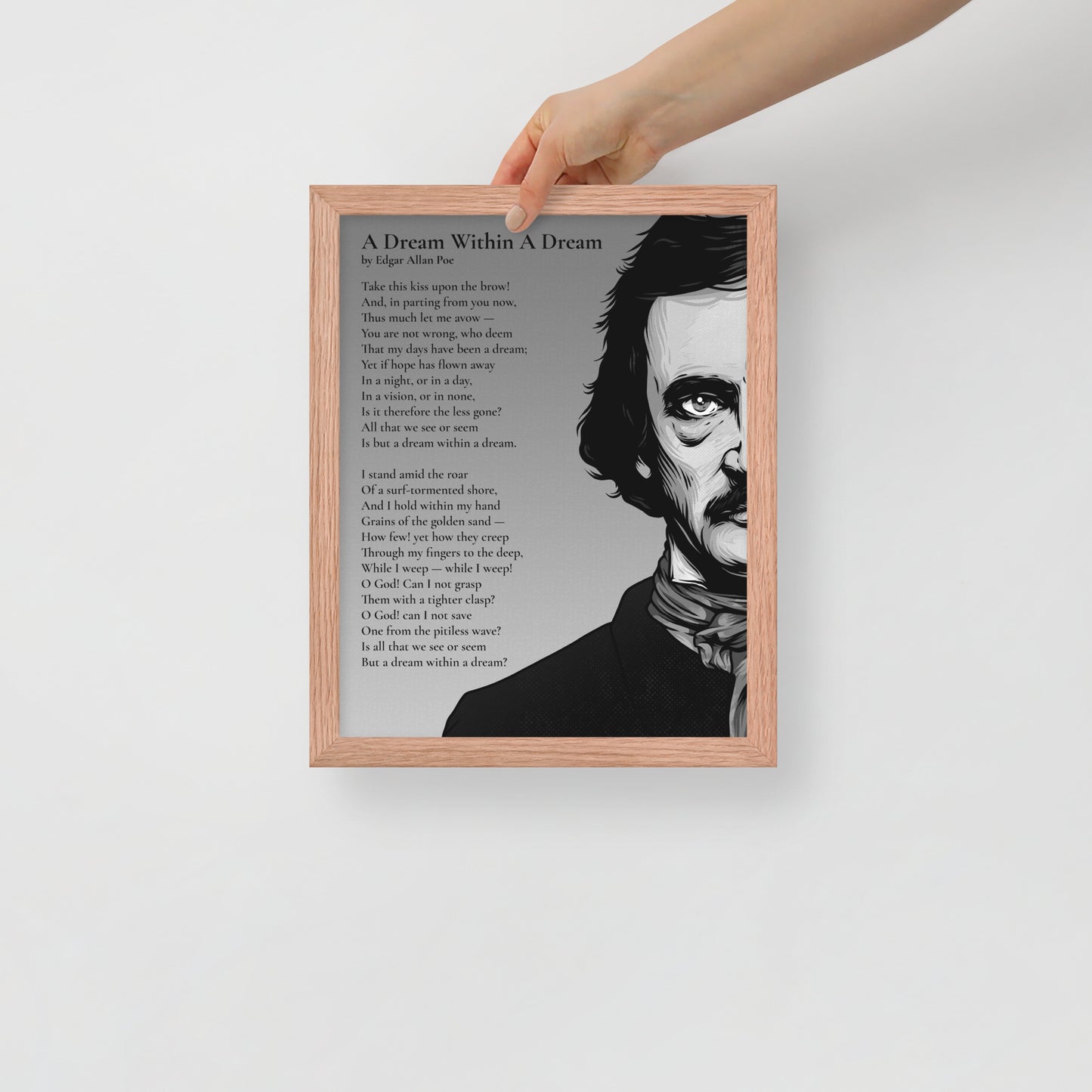 Edgar Allan Poe's 'A Dream Within a Dream' Framed Matted Poster - 11 x 14 Red Oak Frame