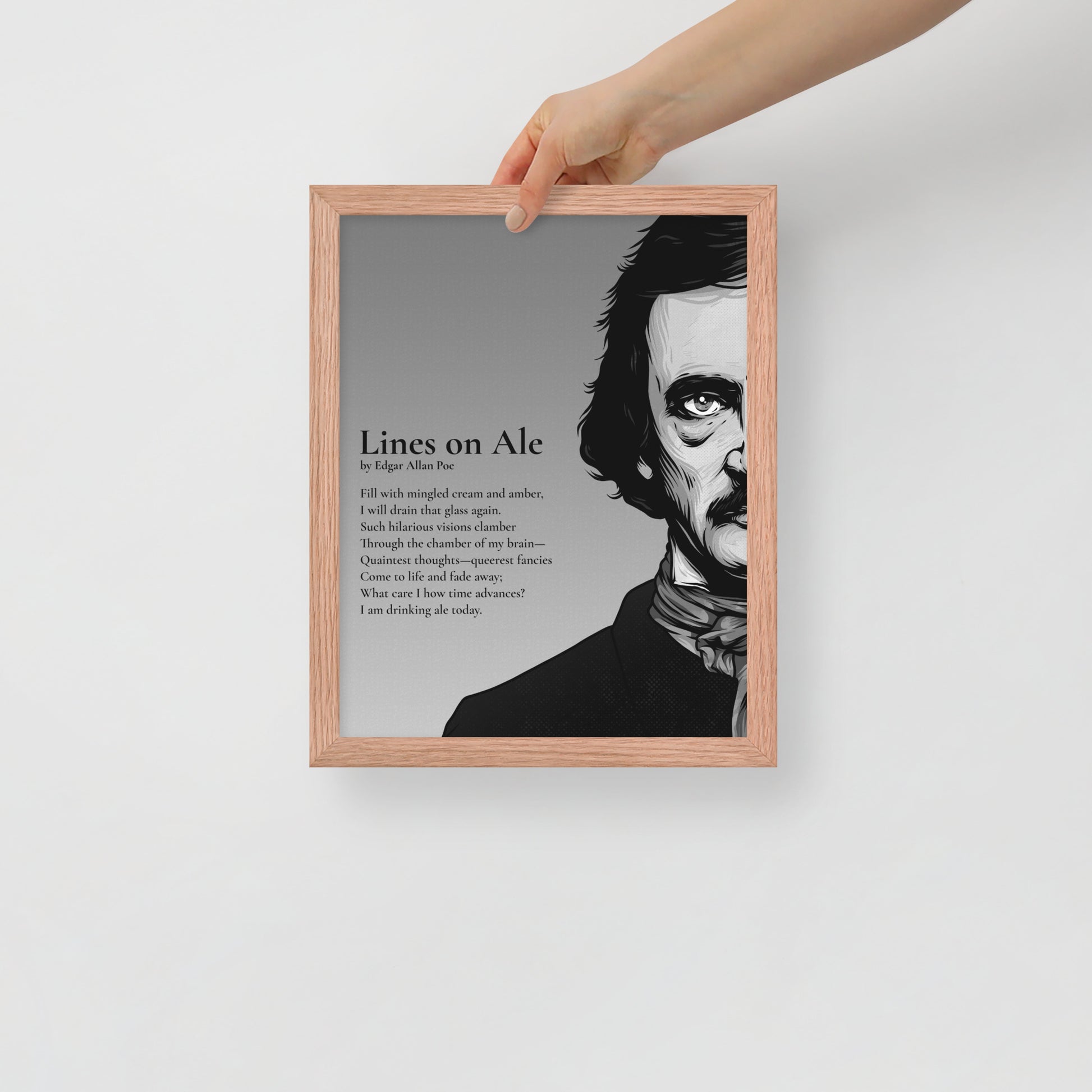 Edgar Allan Poe's 'Lines on Ale' Framed Matted Poster - 11 x 14 Red Oak Frame