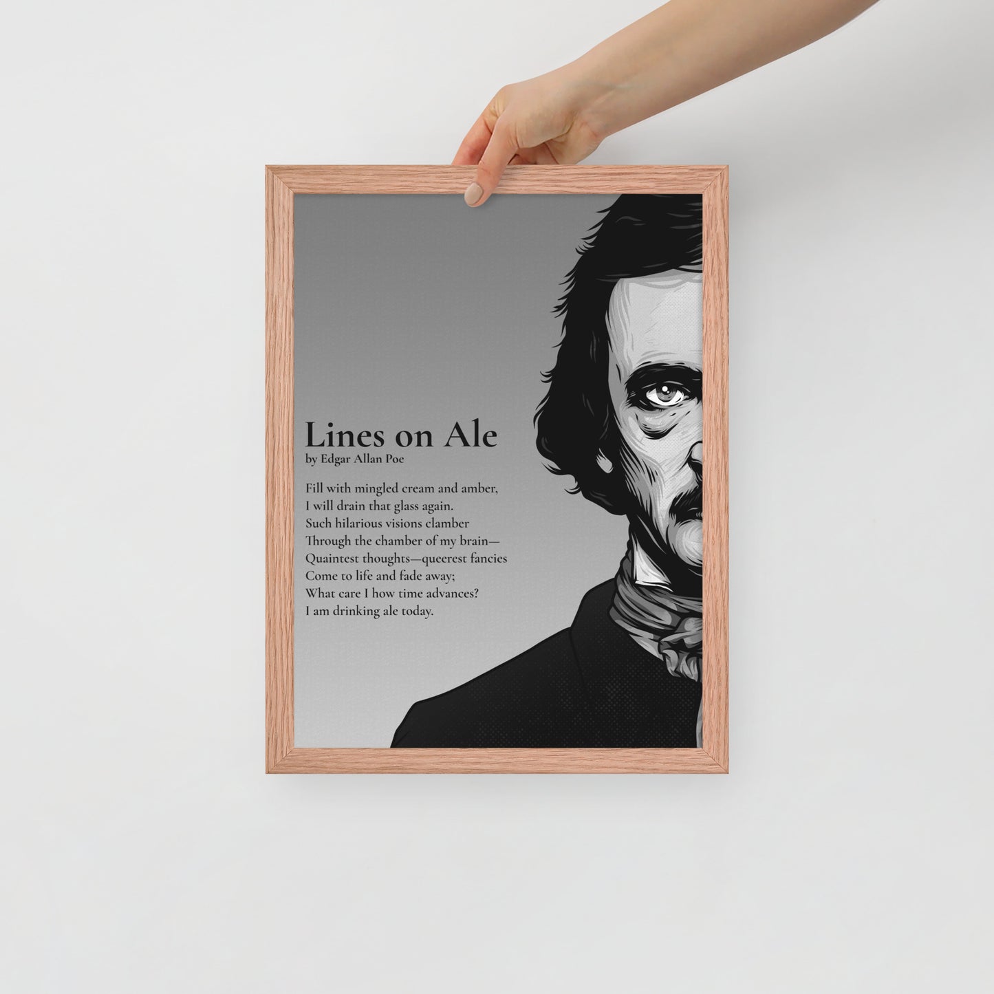 Edgar Allan Poe's 'Lines on Ale' Framed Matted Poster - 12 x 16 Red Oak Frame