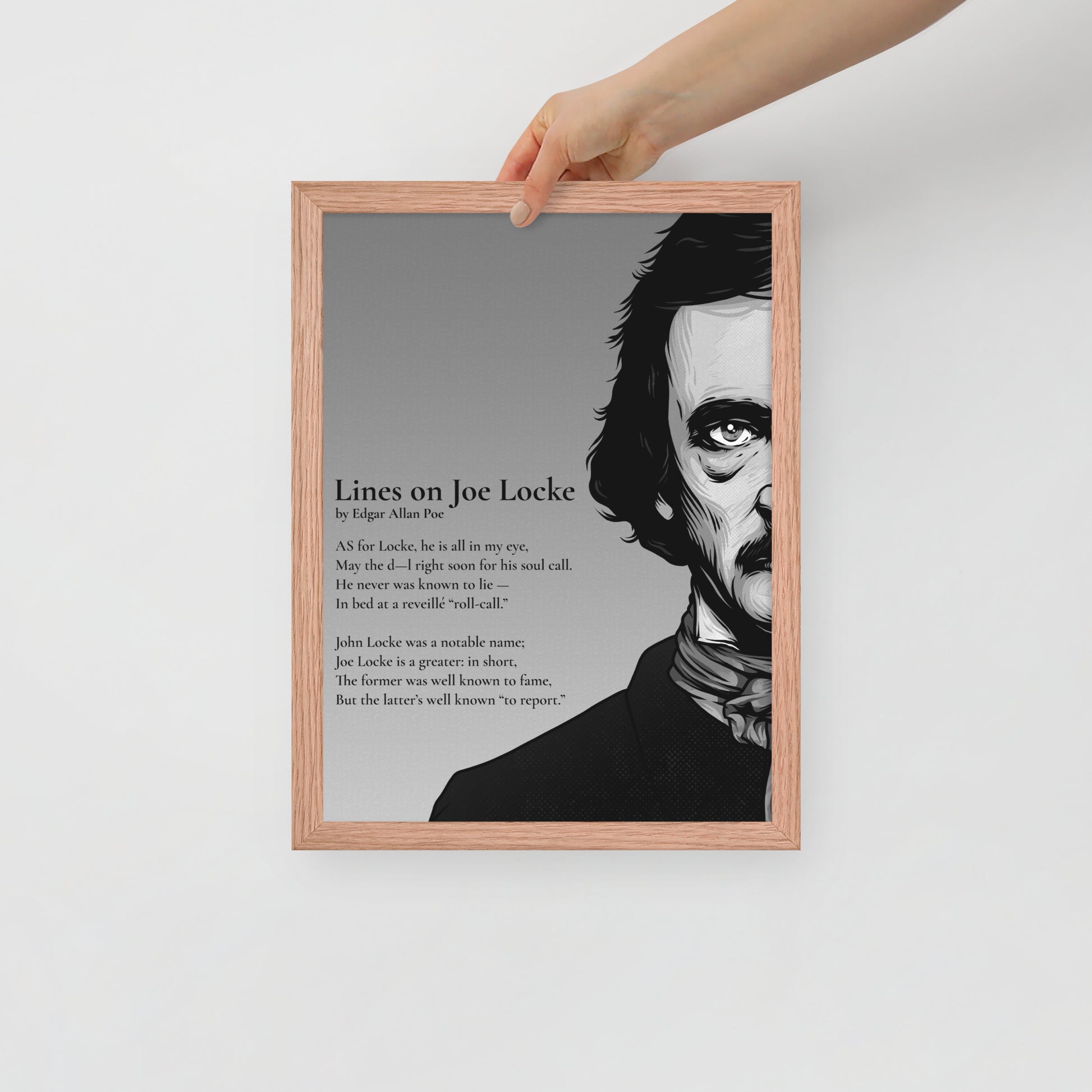 Edgar Allan Poe's 'Lines on Joe Locke' Framed Matted Poster - 12 x 16 Red Oak Frame