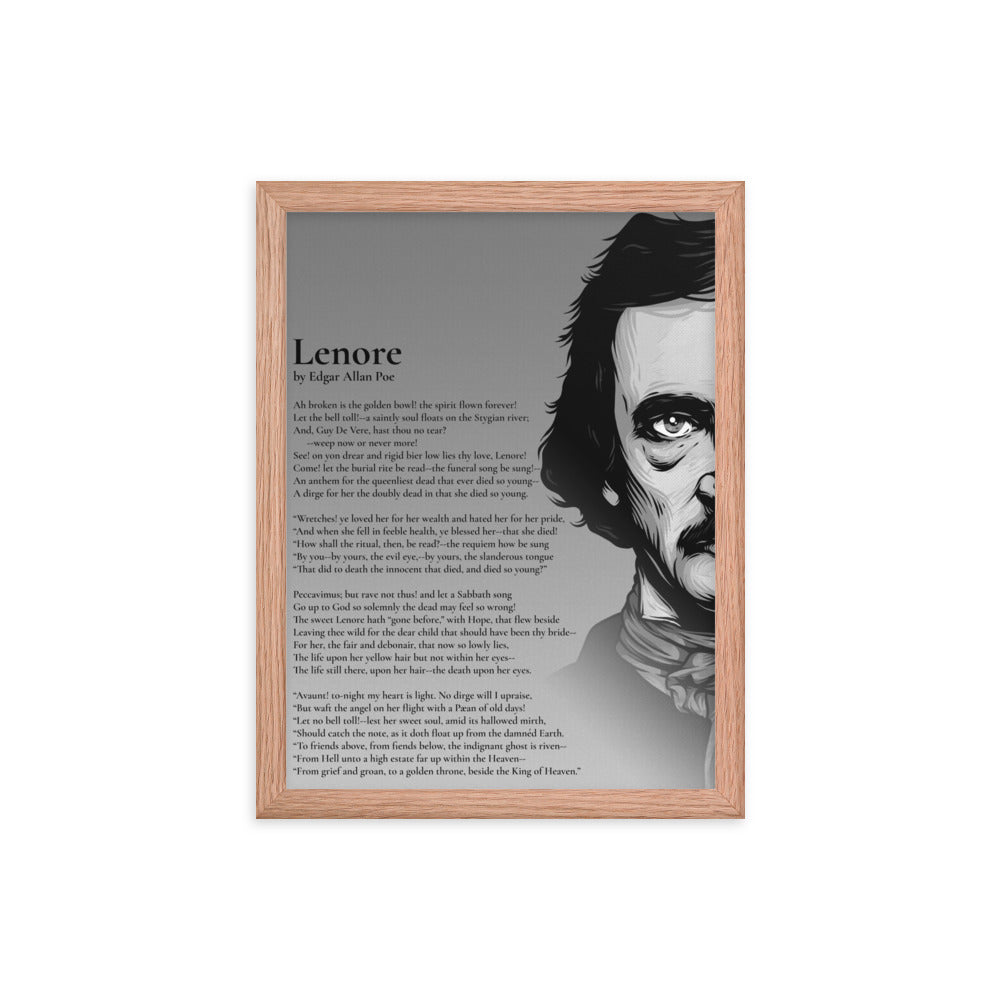 Edgar Allan Poe's 'Lenore' Framed Matted Poster - 12 x 16 Red Oak Frame