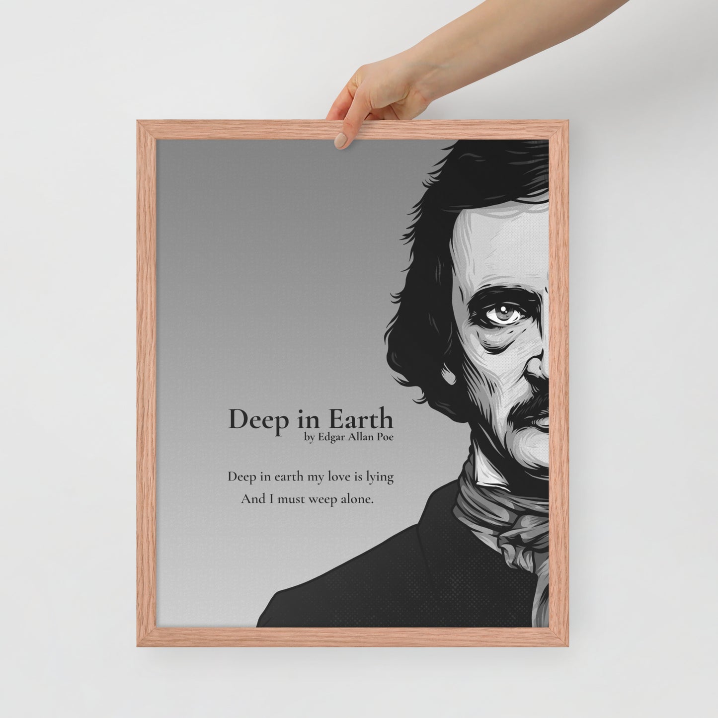 Edgar Allan Poe's 'Deep in Earth' Framed Matted Poster - 16 x 20 Red Oak Frame
