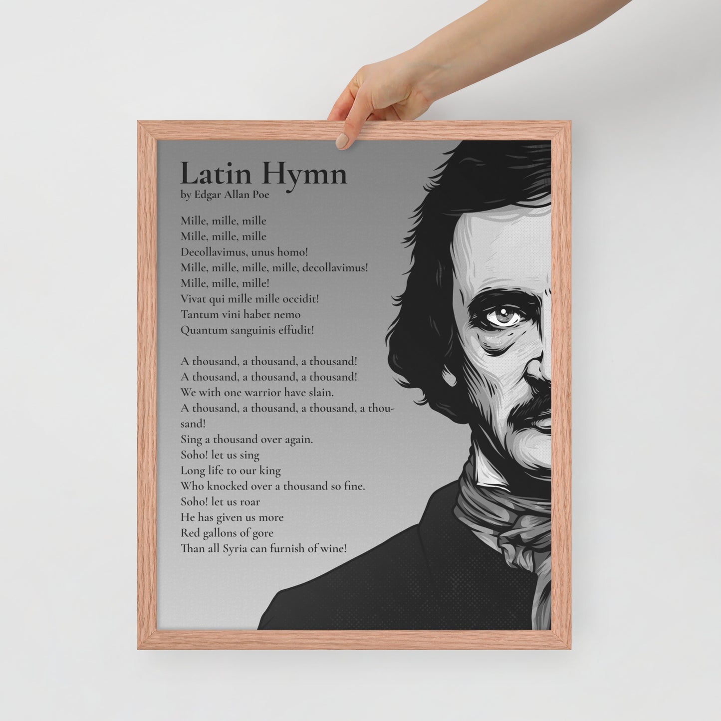 Edgar Allan Poe's 'Latin Hymn' Framed Matted Poster - 16 x 20 Red Oak Frame