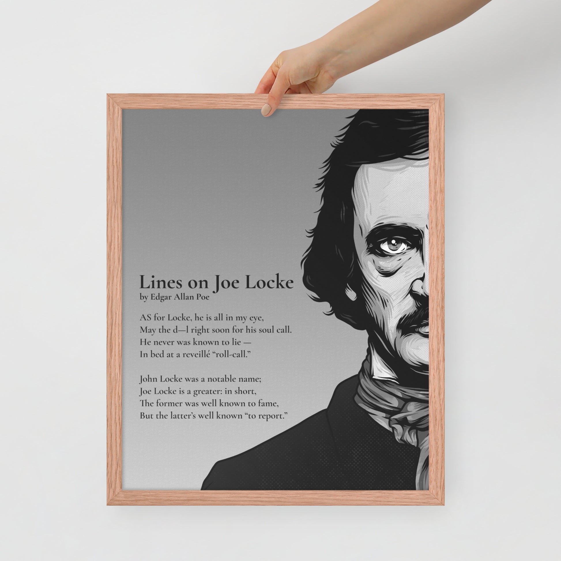 Edgar Allan Poe's 'Lines on Joe Locke' Framed Matted Poster - 16 x 20 Red Oak Frame