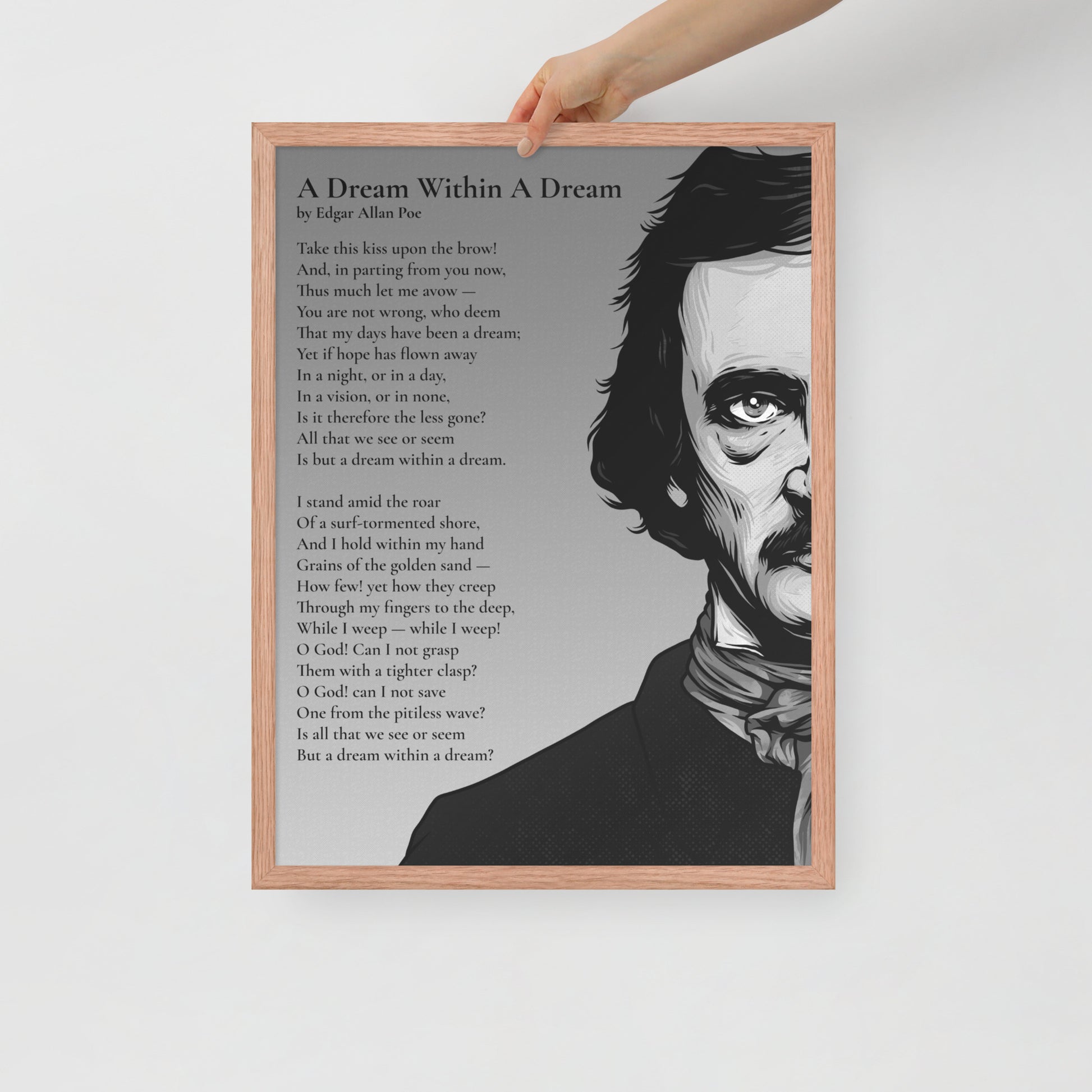 Edgar Allan Poe's 'A Dream Within a Dream' Framed Matted Poster - 18 x 24 Red Oak Frame