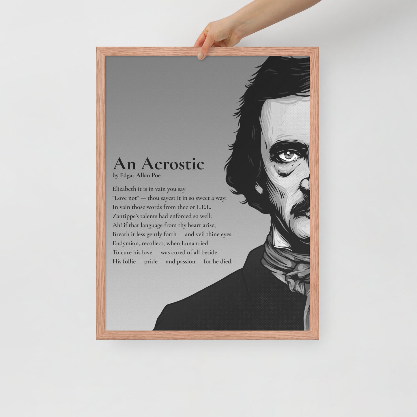Edgar Allan Poe's 'An Acrostic' Framed Matted Poster - 18 x 24 Red Oak Frame