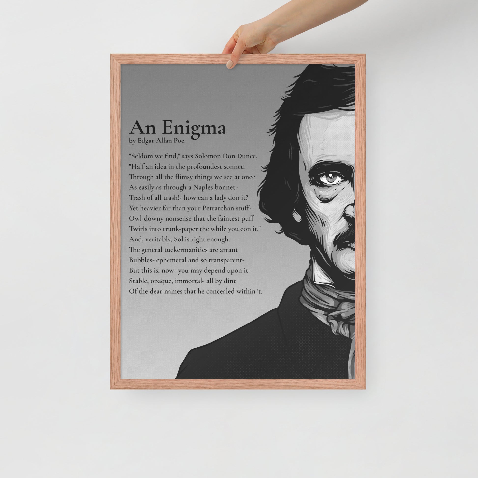 Edgar Allan Poe's 'An Enigma' Framed Matted Poster - 18 x 24 Red Oak Frame