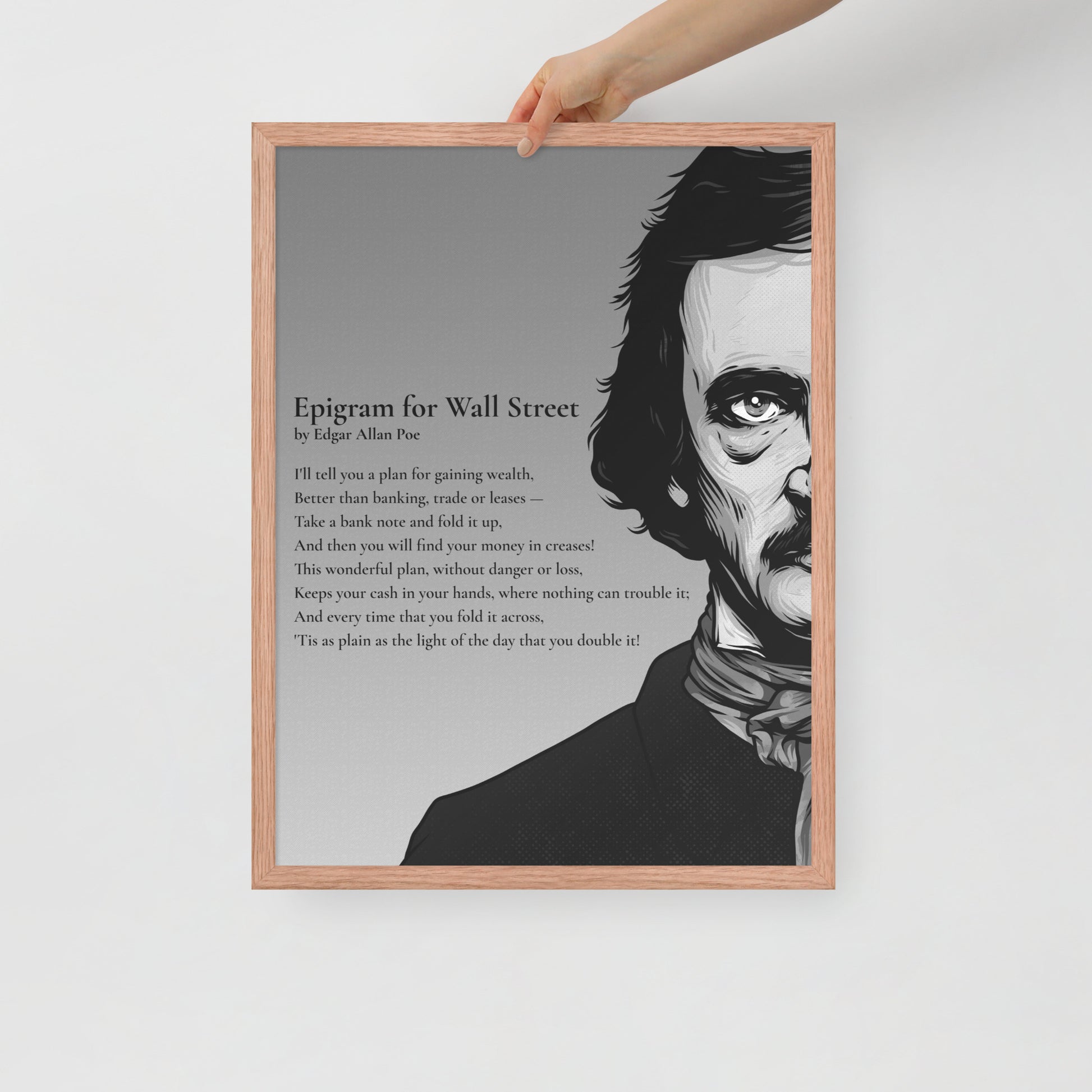 Edgar Allan Poe's 'Epigram for Wall Street' Framed Matted Poster - 18 x 24 Red Oak Frame
