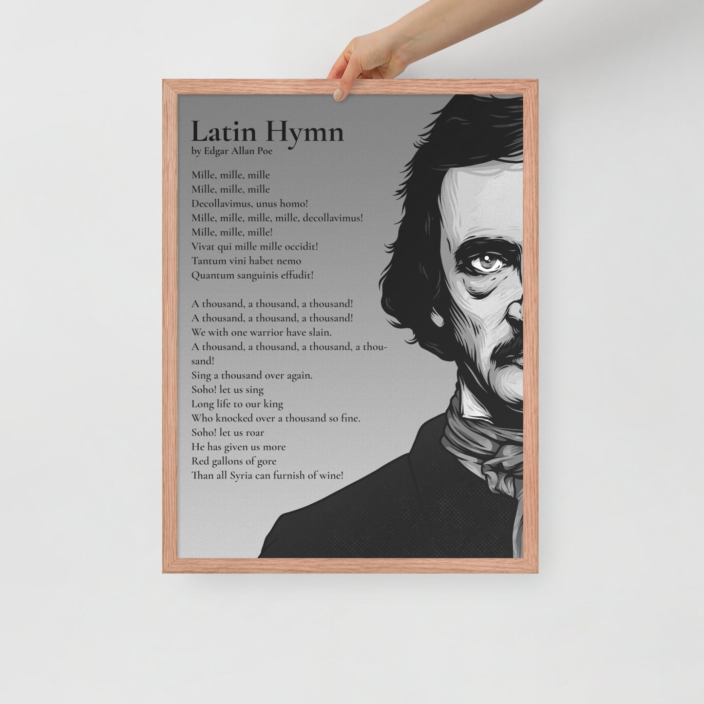 Edgar Allan Poe's 'Latin Hymn' Framed Matted Poster - 18 x 24 Red Oak Frame
