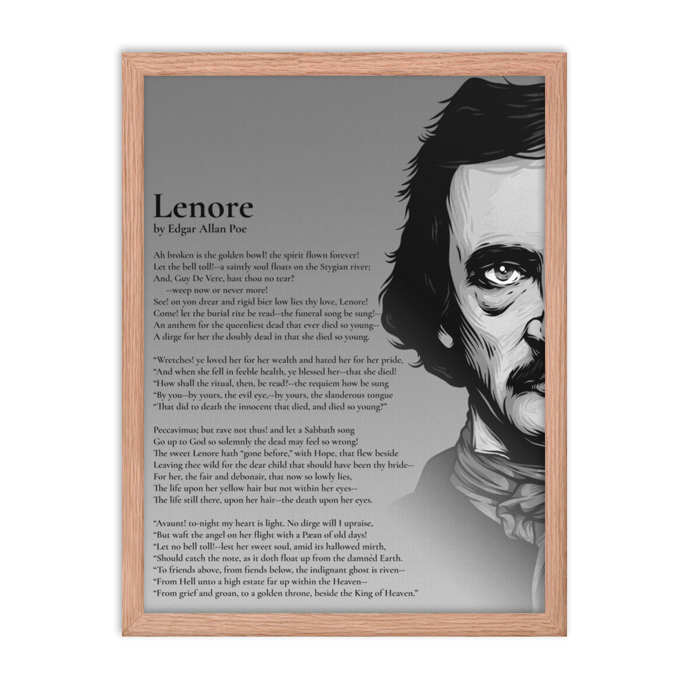 Edgar Allan Poe's 'Lenore' Framed Matted Poster - 18 x 24 Red Oak Frame