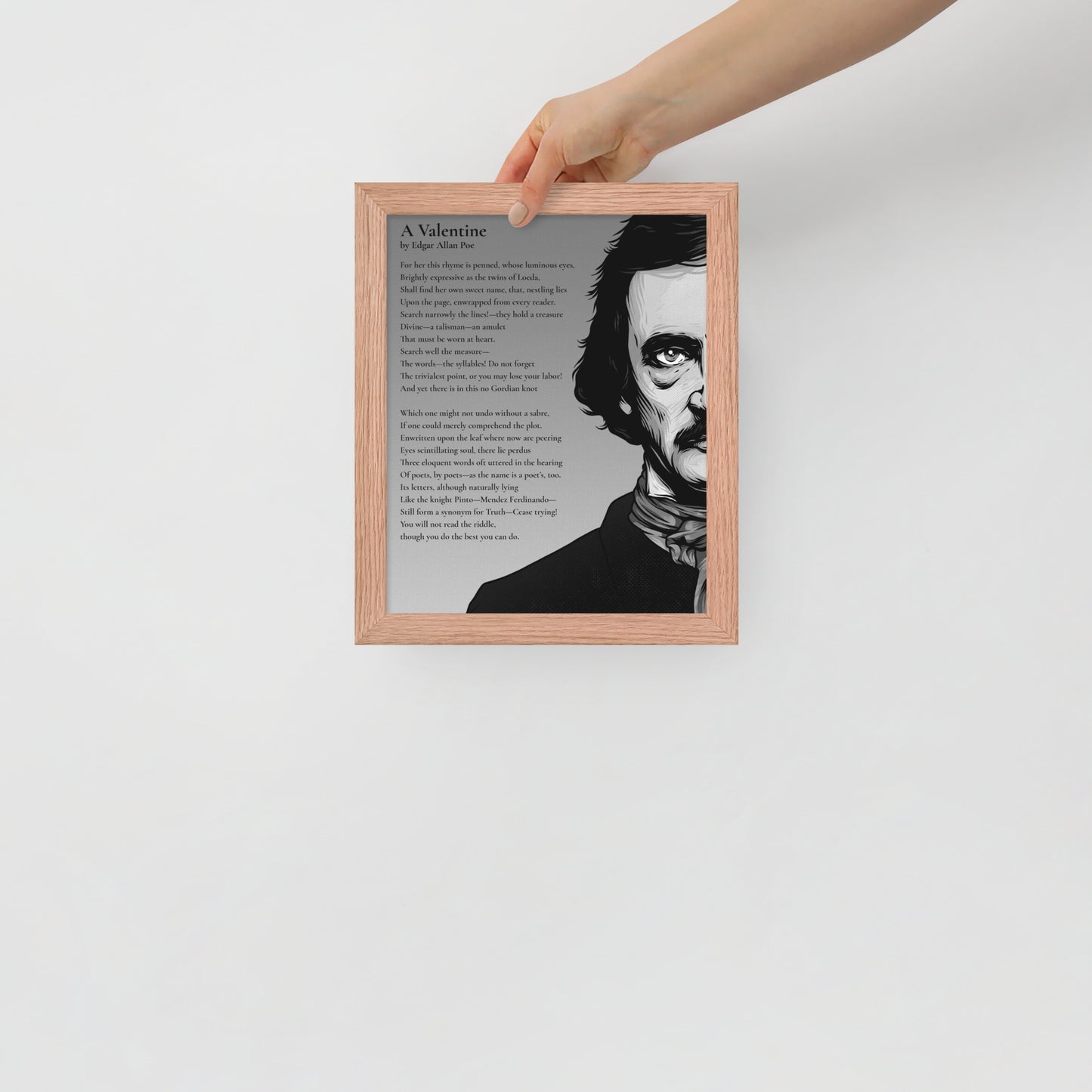 Edgar Allan Poe's 'A Valentine' Framed Matted Poster - 8 x 10 Red Oak Frame