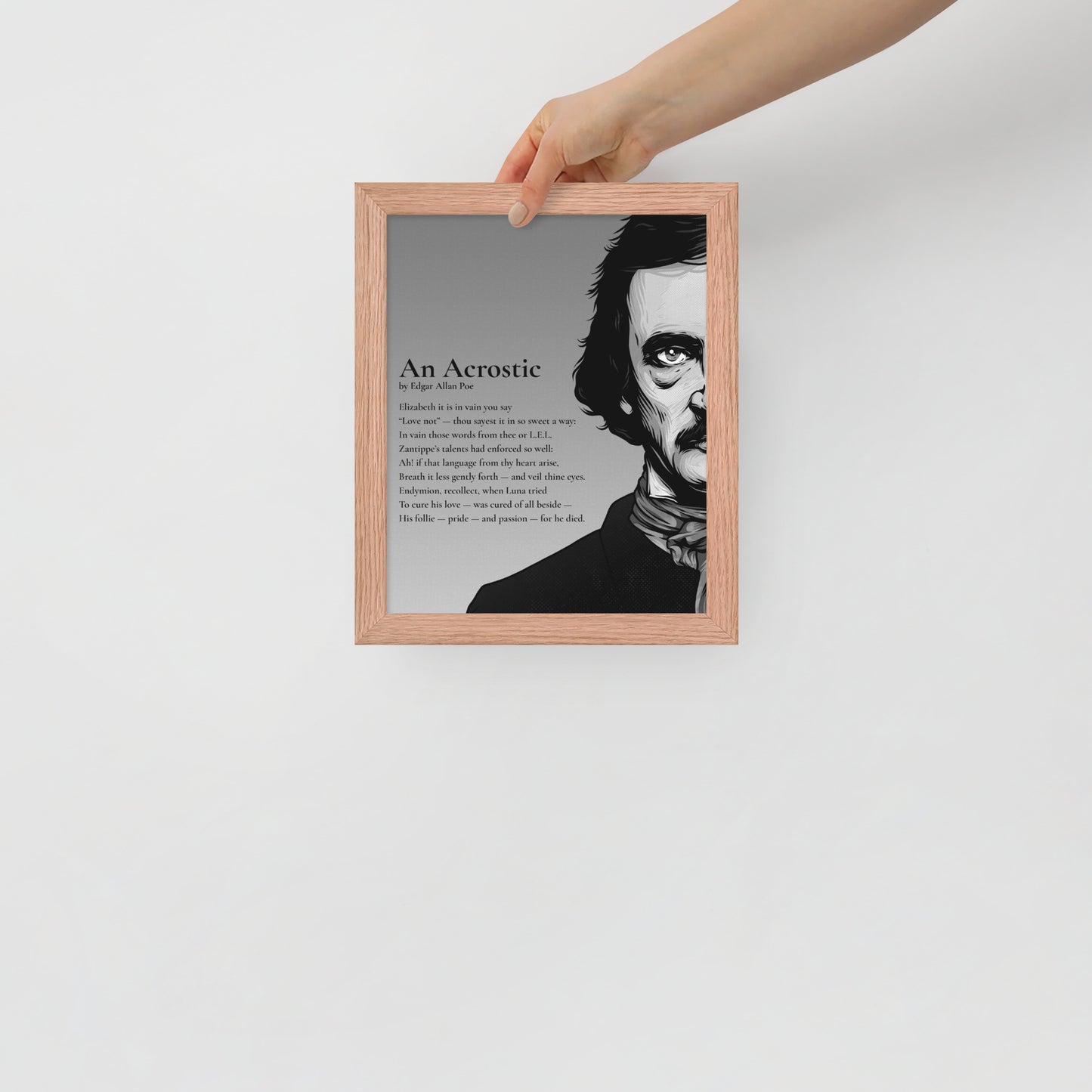 Edgar Allan Poe's 'An Acrostic' Framed Matted Poster - 8 x 10 Red Oak Frame