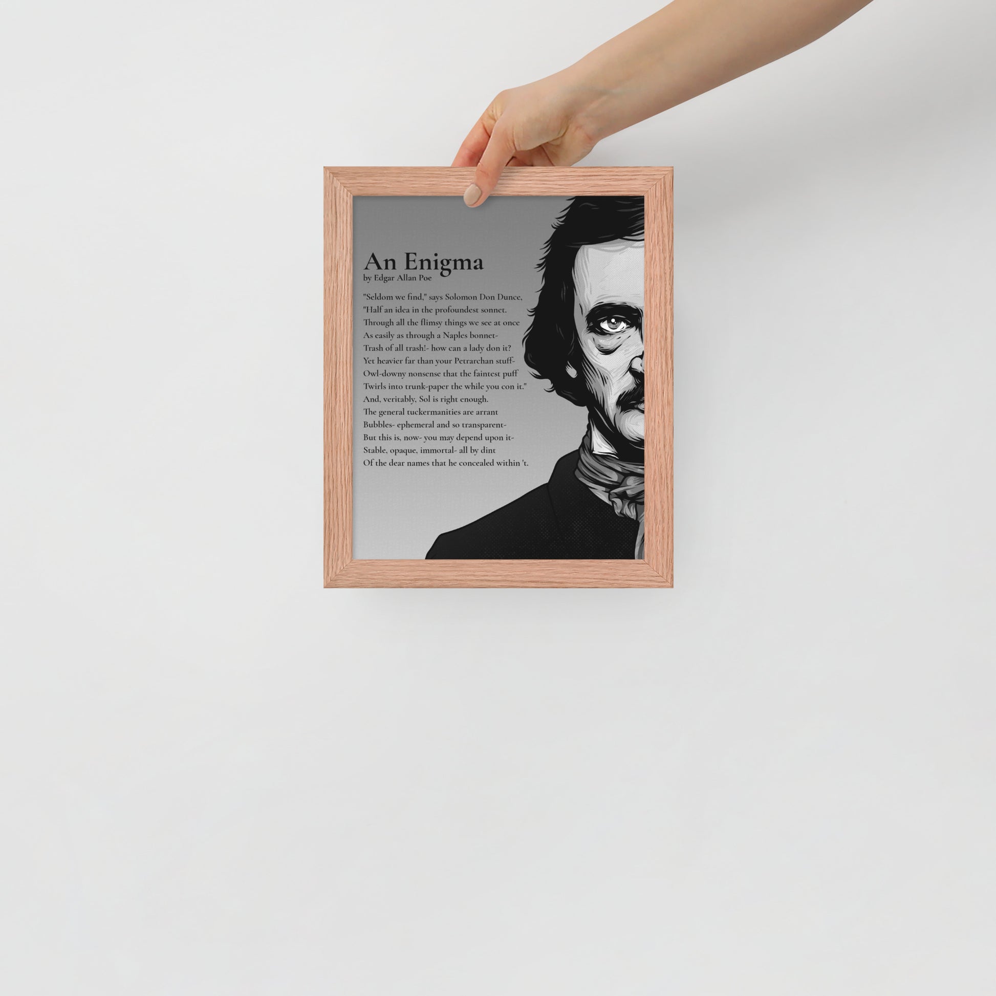 Edgar Allan Poe's 'An Enigma' Framed Matted Poster - 8 x 10 Red Oak Frame