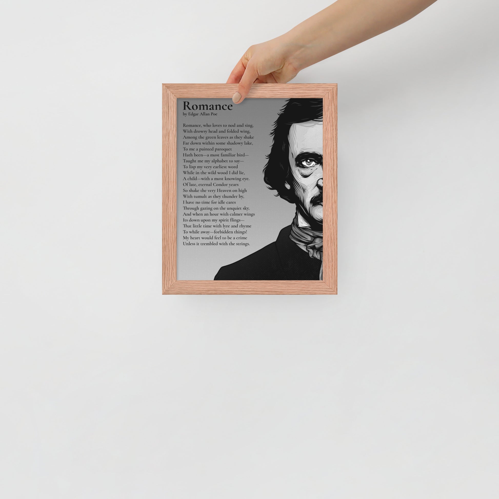 Edgar Allan Poe's 'Romance' Framed Matted Poster - 8 x 10 Red Oak Frame