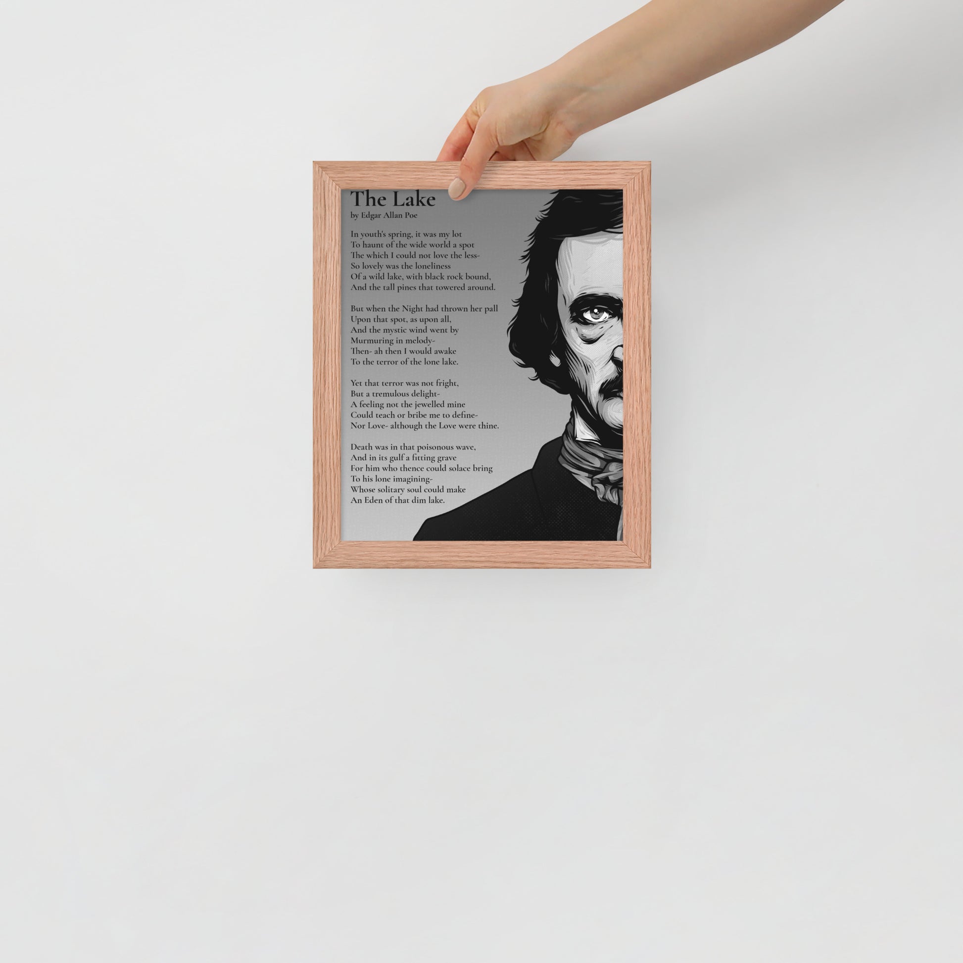 Edgar Allan Poe's 'The Lake' Framed Matted Poster - 8 x 10 Red Oak Frame
